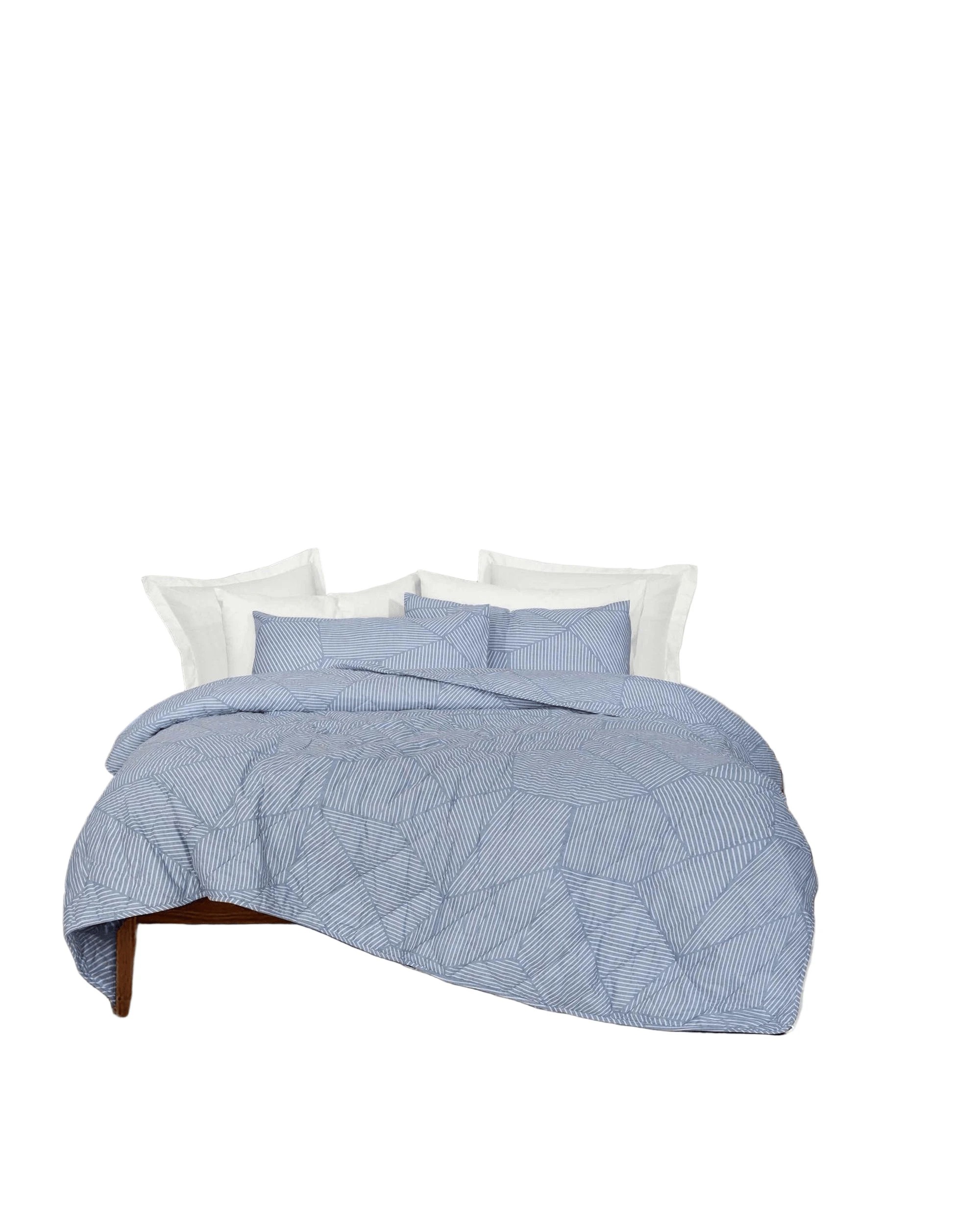 1 Amsons Pure Cotton Bedspread Set With Extra Standard Pillowcases - Super King Bed - Blue, 1 of 2