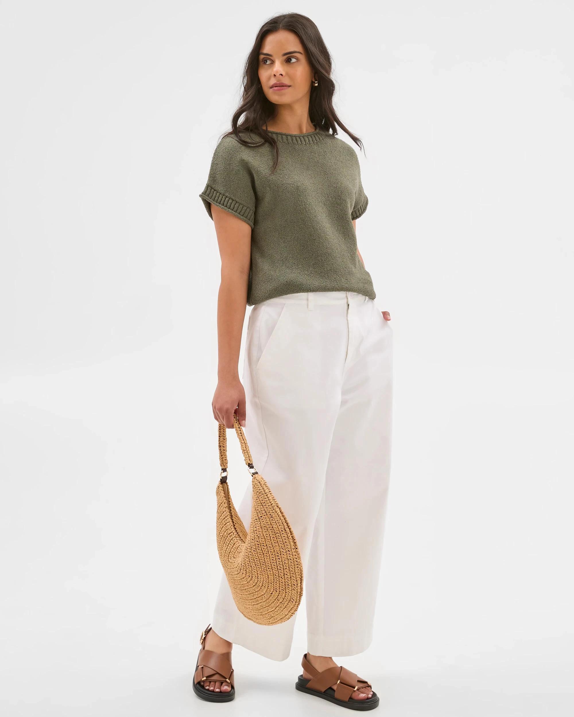 2 Target Australian Cotton Blend Boucle Roll Trim Knit Top DUSTY KHAKI, 2 of 6