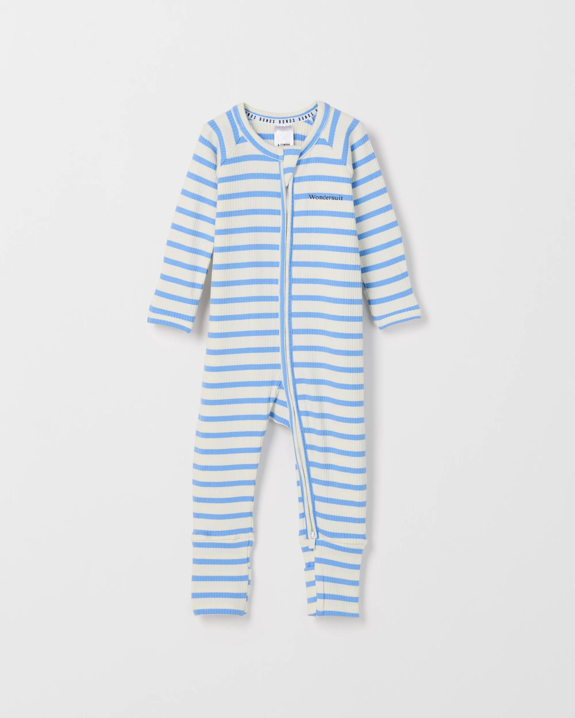 1 Bonds Baby Stripe Zip Wondersuit Coverall CREAM, 1 of 3