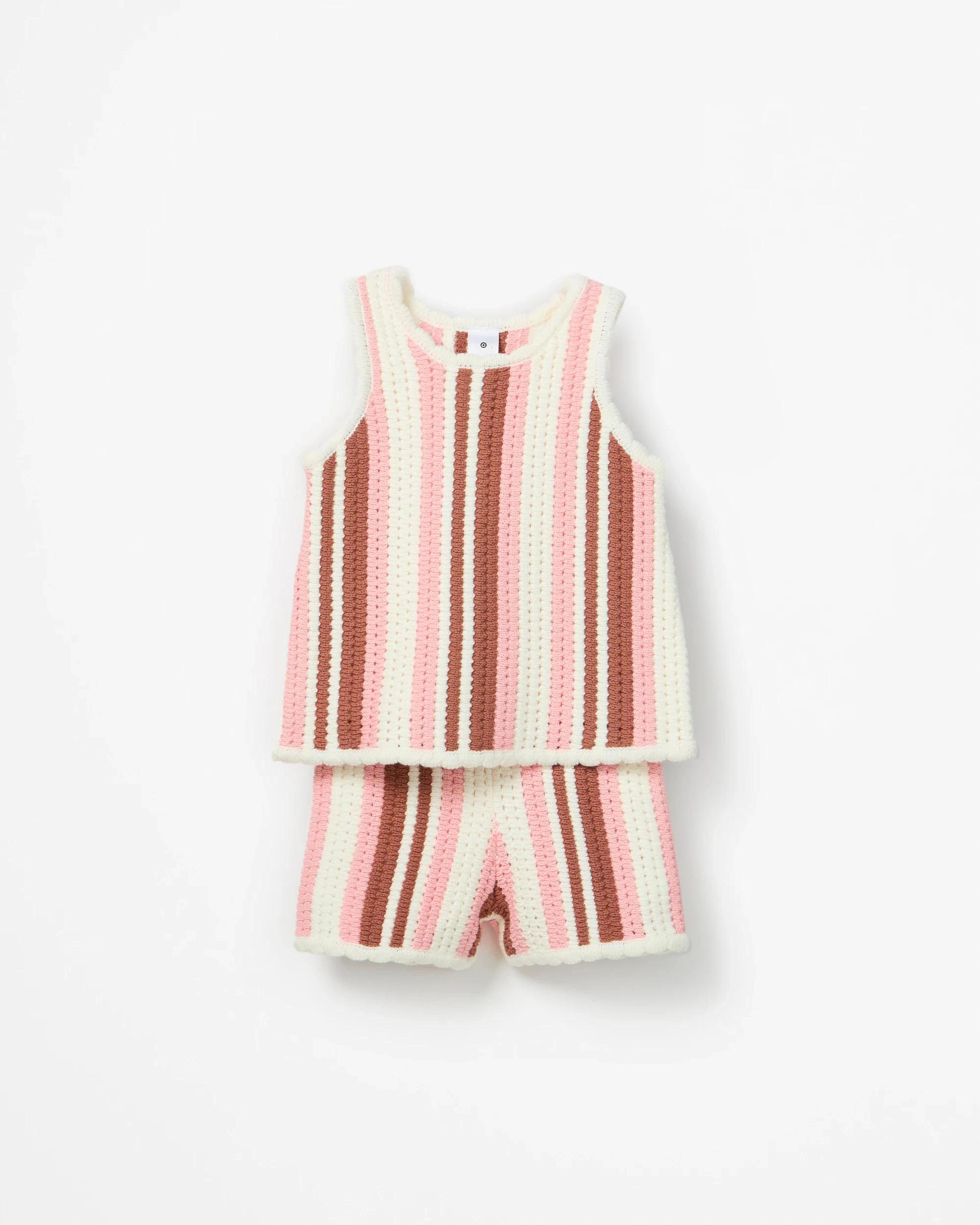 5 Target Kids Crochet Tank and Short 2 Piece Set PINK STRIPE, 5 of 7