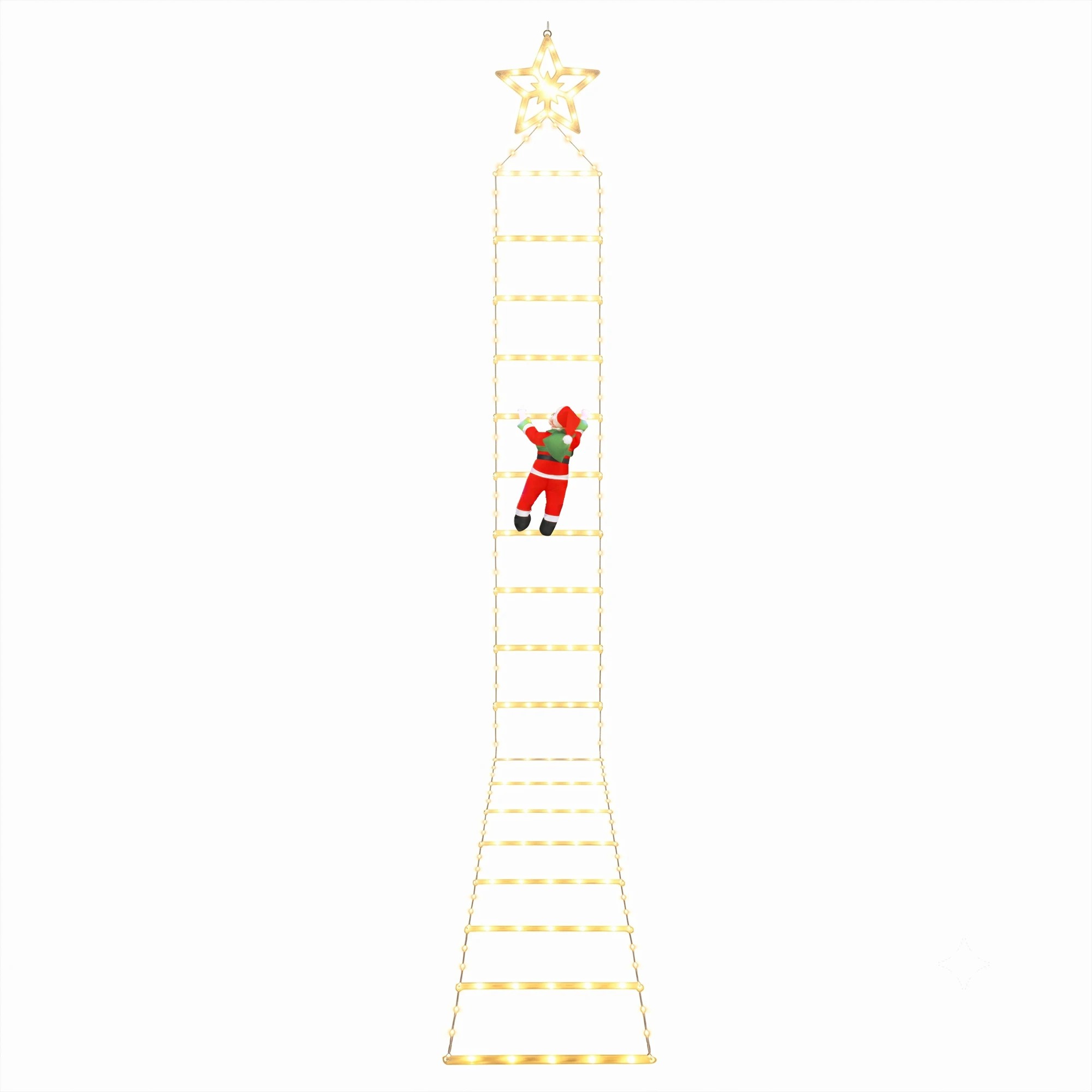 4 Jingle Jollys Christmas Ladder Lights Santa 3.4m 328LED Hanging Decor Warm - Gold, 4 of 8