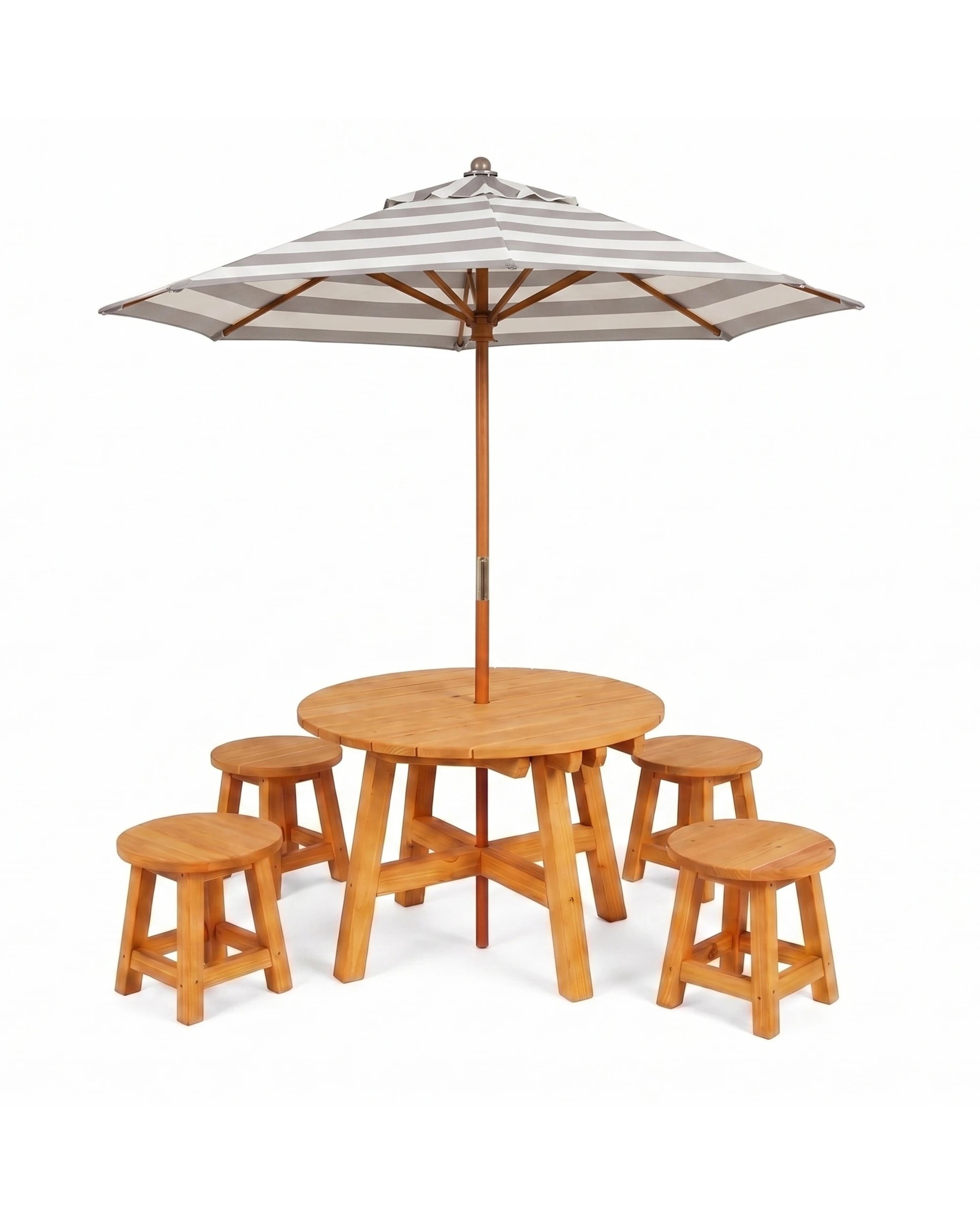 1 Hide & Seek Kids Round Picnic Table with Umbrella & Stools - & White - Grey, 1 of 2