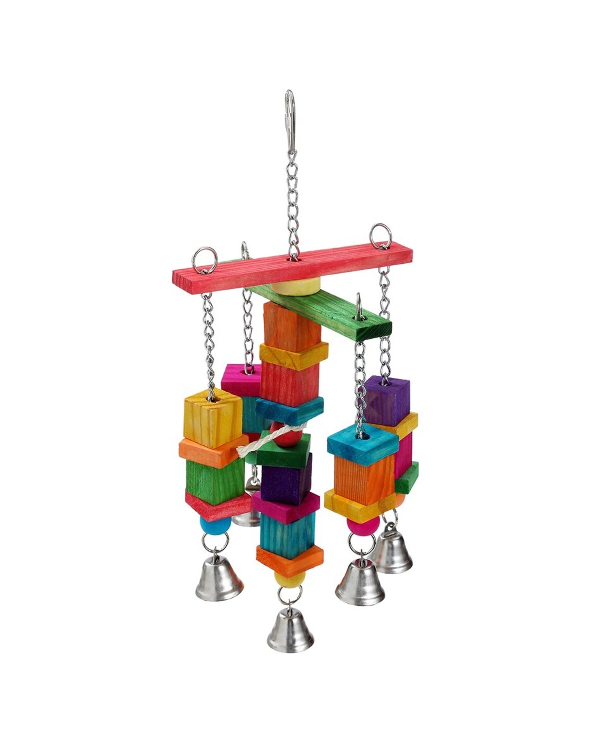 3 Paws And Claws Parrot Hanging Toy Large Wood Rope Bell Interactive Bird Toy.
 - Multi, 3 of 6