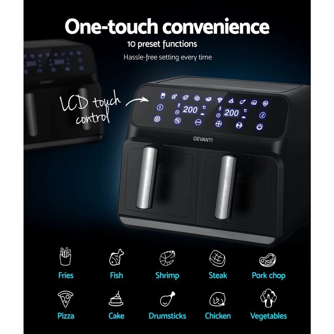 5 Devanti Air Fryer 8L Dual Zone Fryers - Black, 5 of 7