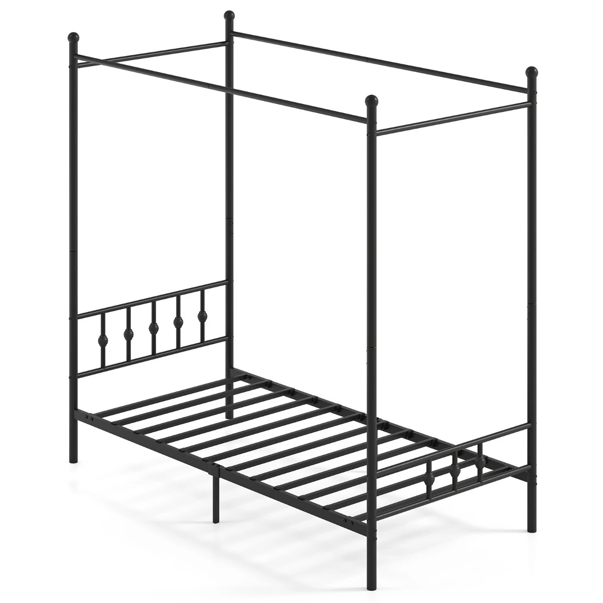 1 Costway Single Size Canopy Bed Frame 4-Poster Metal Platform Bed Mattress Foundation Under-bed Storage - Black, 1 of 5