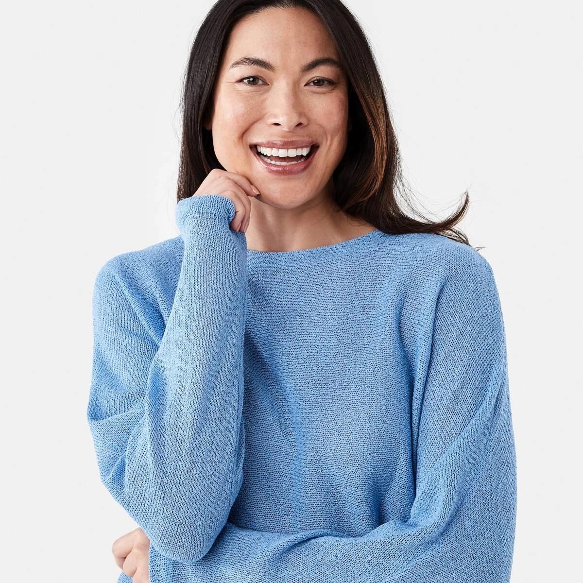 4 Open Knit Batwing Sleeve Jumper Cornflower, 4 of 5