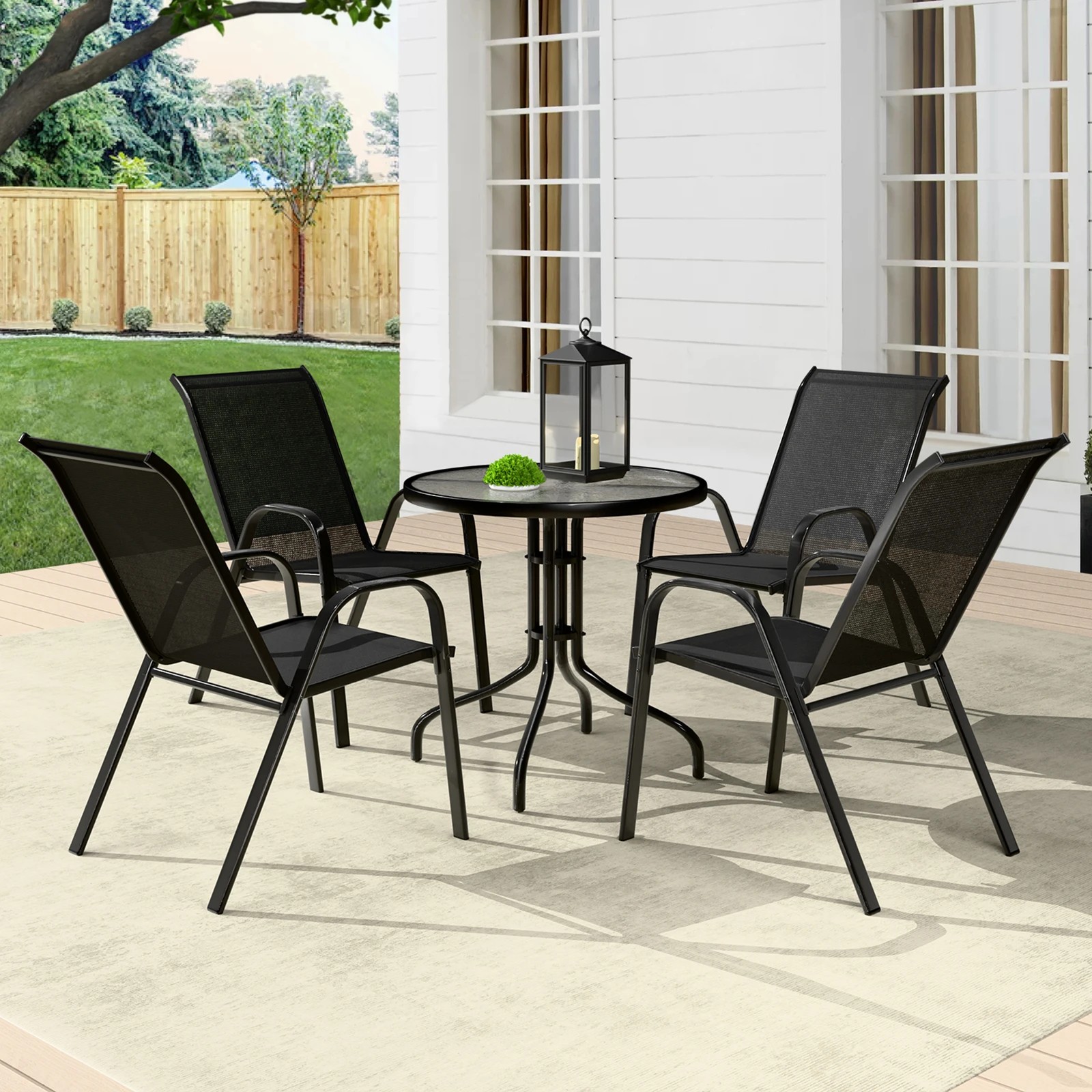 2 Alfordson 5PCS Outdoor Furniture Patio Table and Chairs Set Garden Round - Black, 2 of 9
