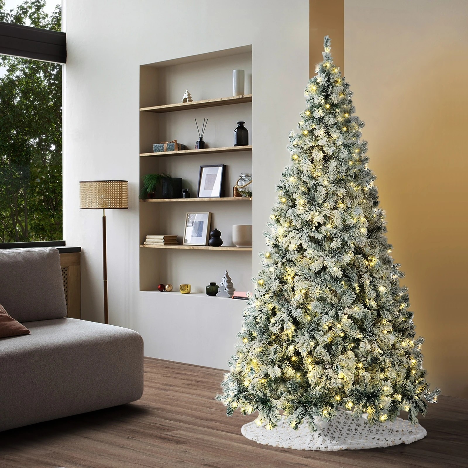 3 Tinseltown LED Christmas Tree 1.8M 6FT with Tree Skirt Light Snow-sprayed - Green, 3 of 8