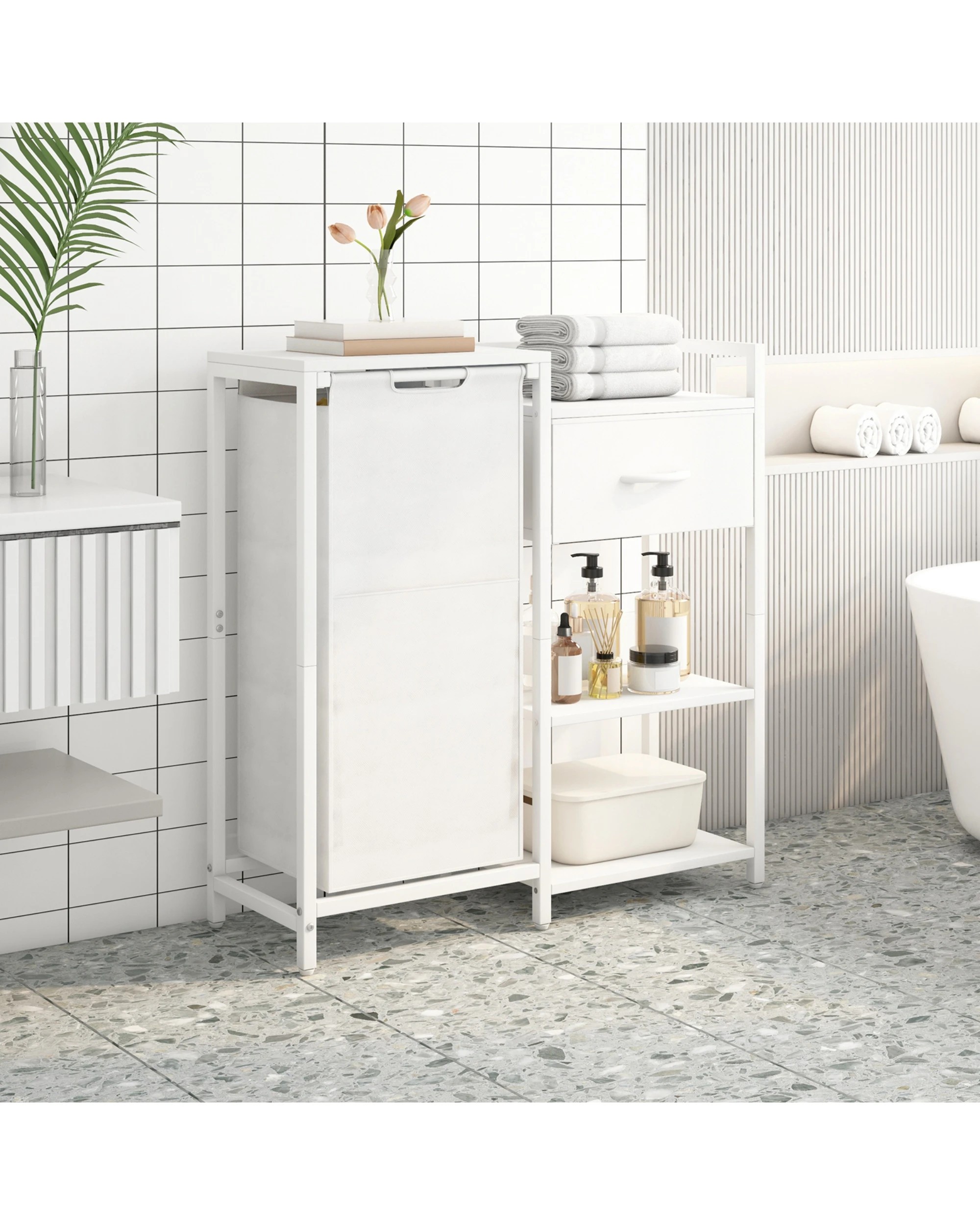 2 Advwin Laundry Hamper with Fabric Drawer and Shelves 60L - White, 2 of 3