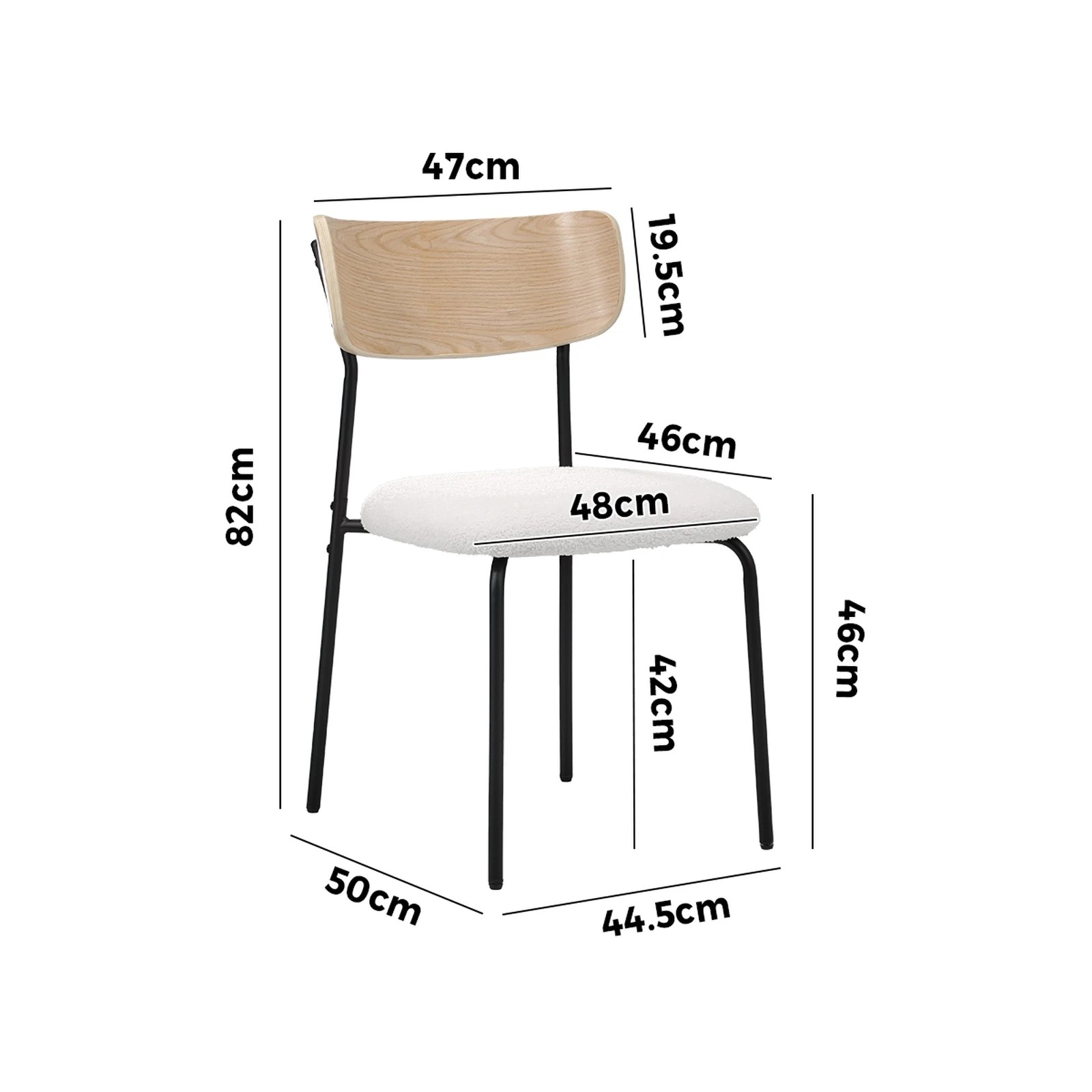 2 Oikiture 2PCS Dining Chairs Kitchen Chair Padded Lounge Seat Sherpa - White, 2 of 8