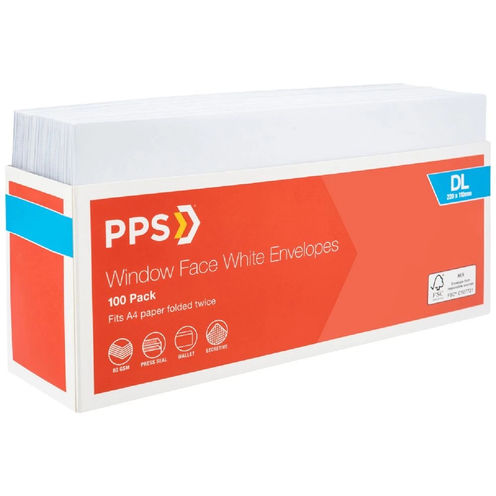 1 PPS Window Faced DL Envelopes White 100 Pack, 1 of 4