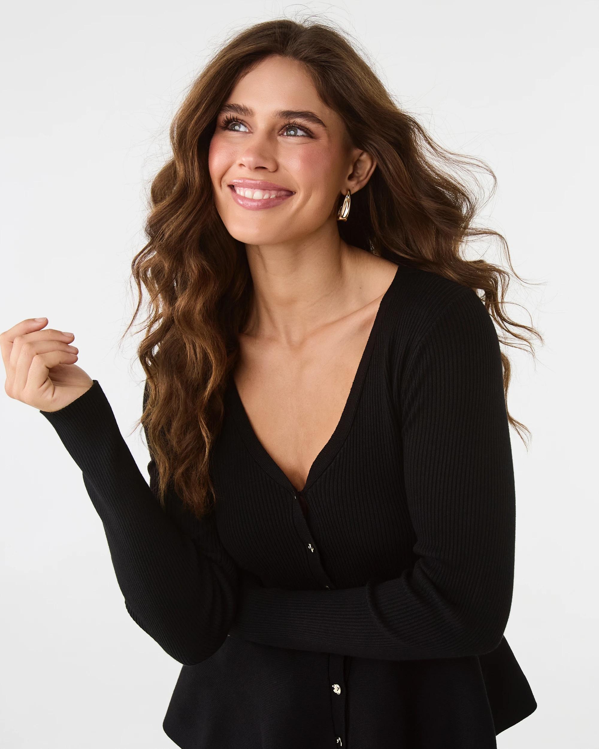 5 Long Sleeve Fitted Peplum Top Black, 5 of 10