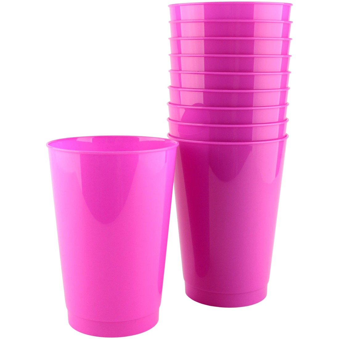 1 Partyware Fuchsia Pink Plastic Reusable Cups 380ml Pack of 10, 1 of 3