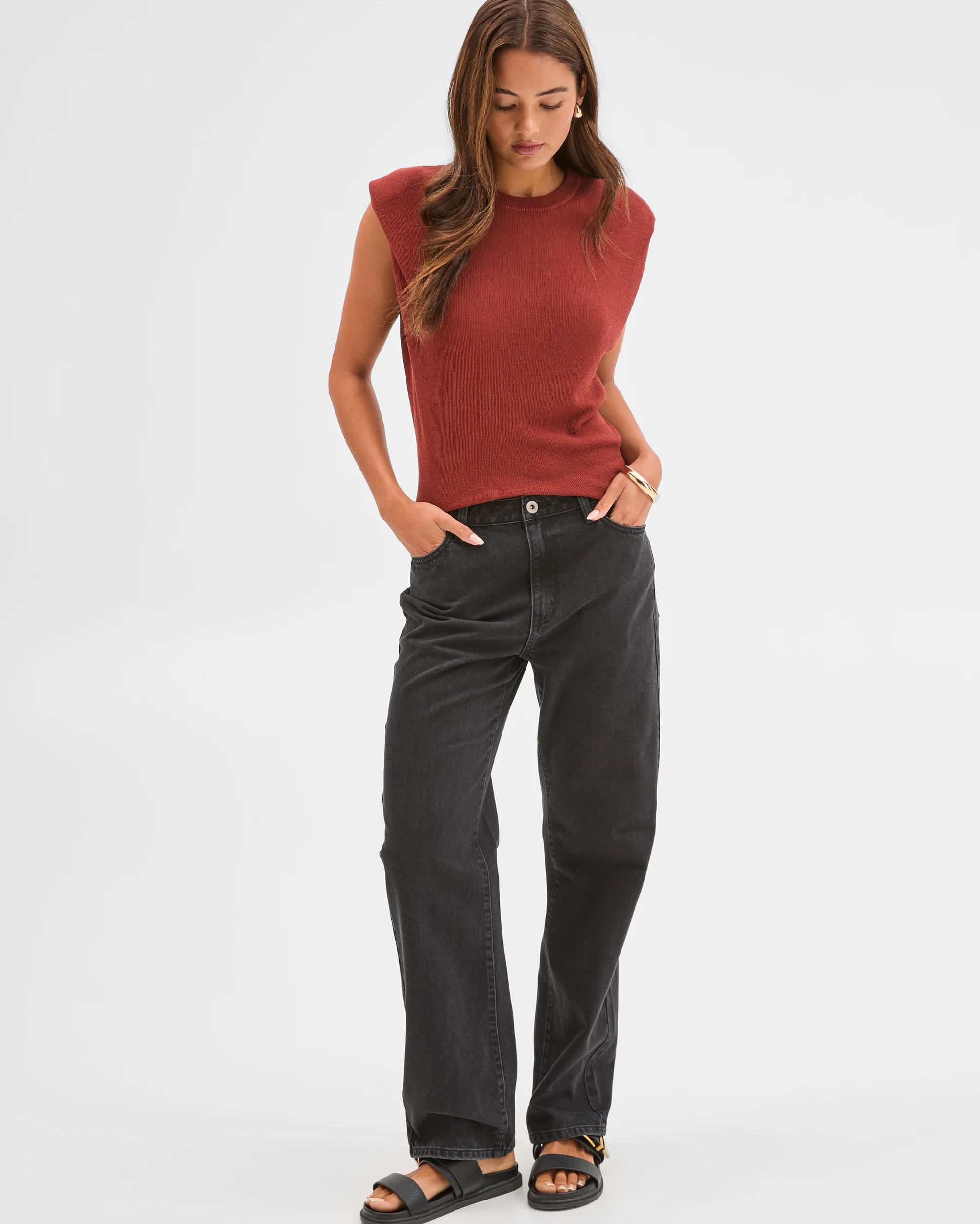 1 Lily Loves Denim Mid Rise Straight Leg Jeans WORN BLACK, 1 of 7