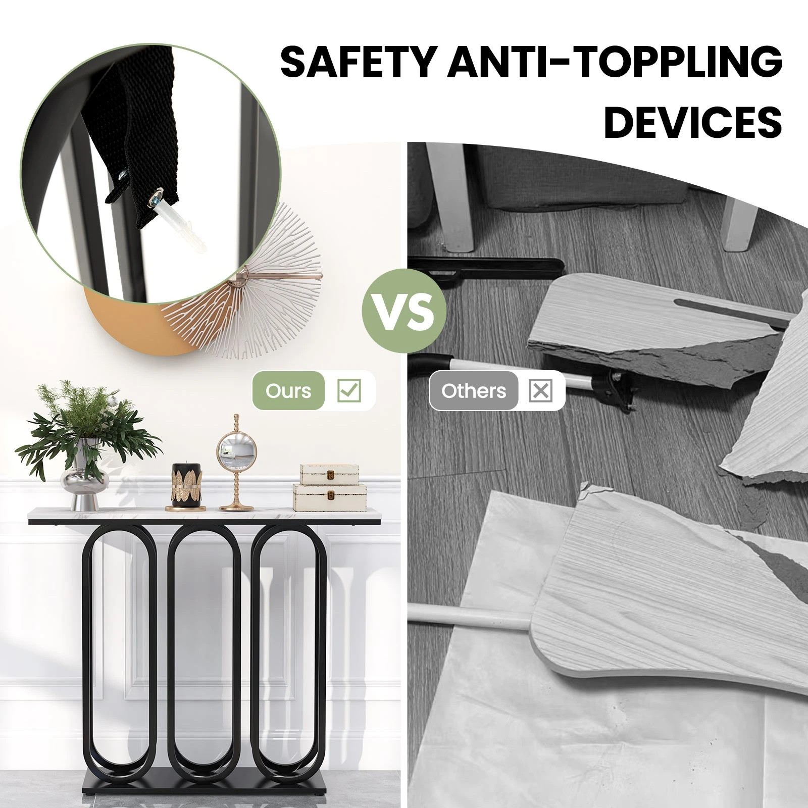 6 Costway Metal Frame Console Table Faux Marble Tabletop, 6 of 10