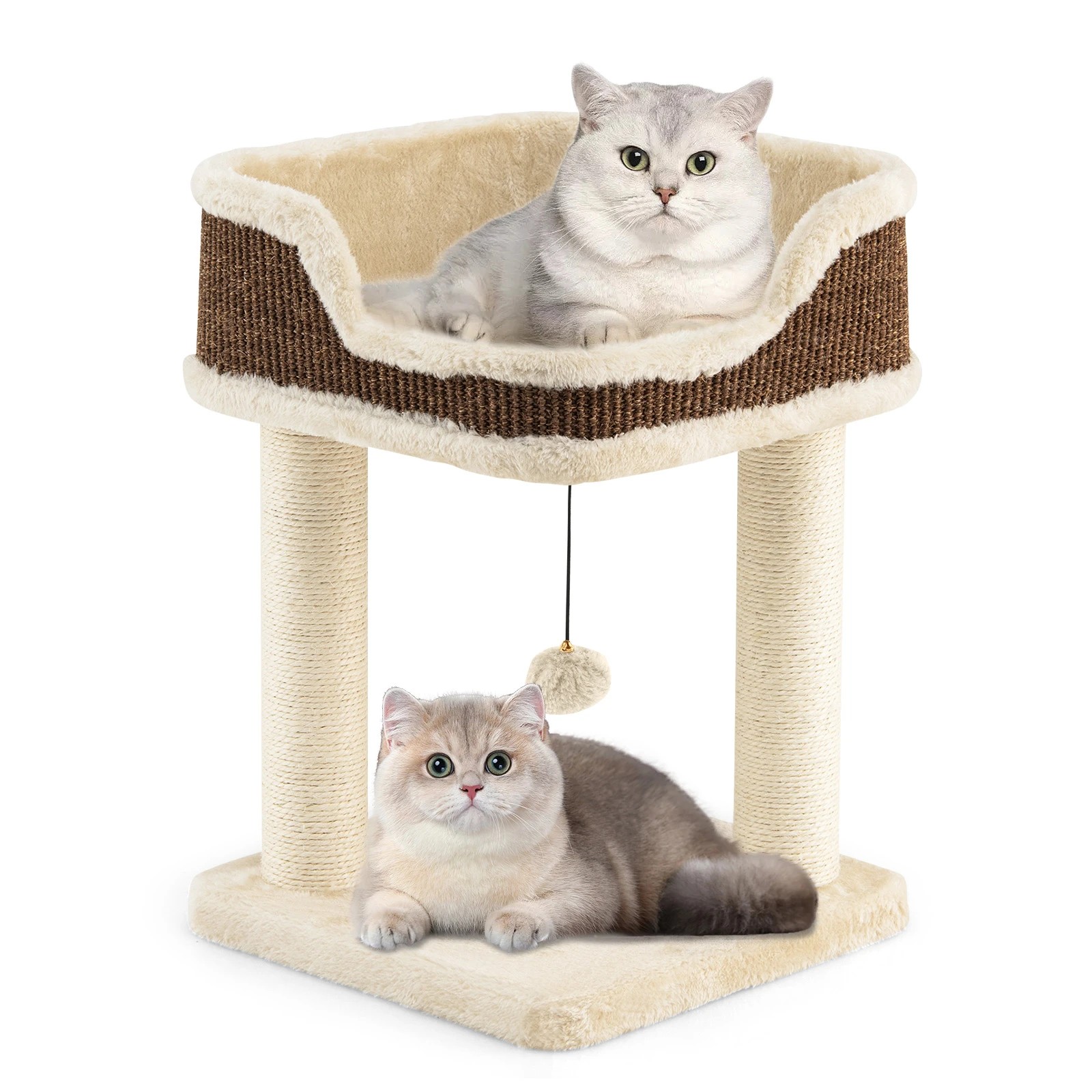 4 Costway 2-Tier Cat Tree Small Cat Tower w/Sisal Scratching Posts - Beige, 4 of 4