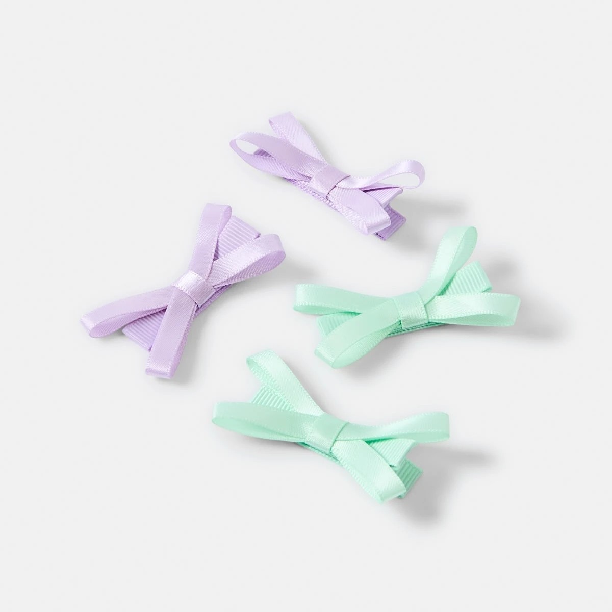 2 4 Pack Green and Purple Satin Bow Hair Clips, 2 of 3