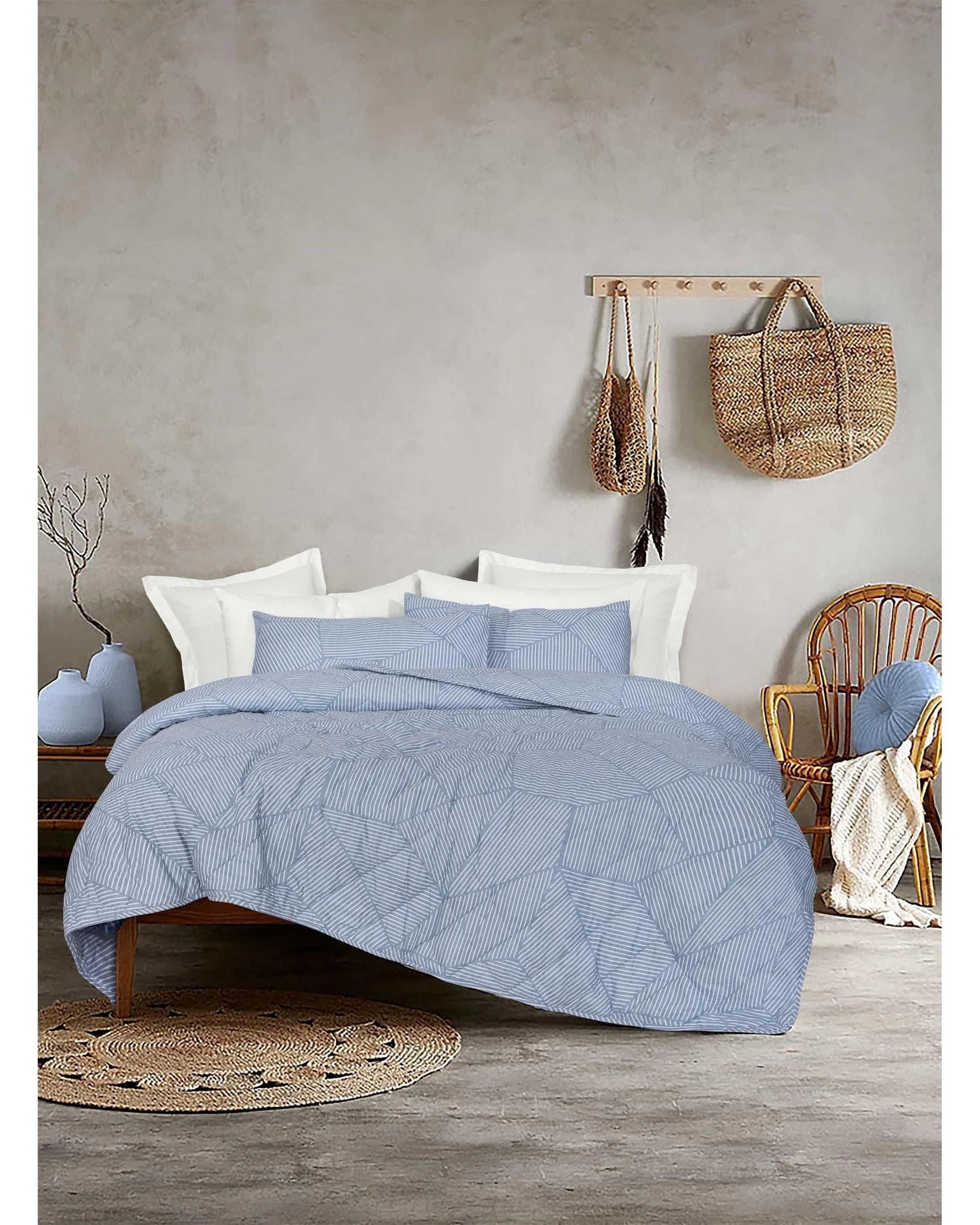 2 Amsons Pure Cotton Bedspread Set - Super King Bed - Blue, 2 of 2