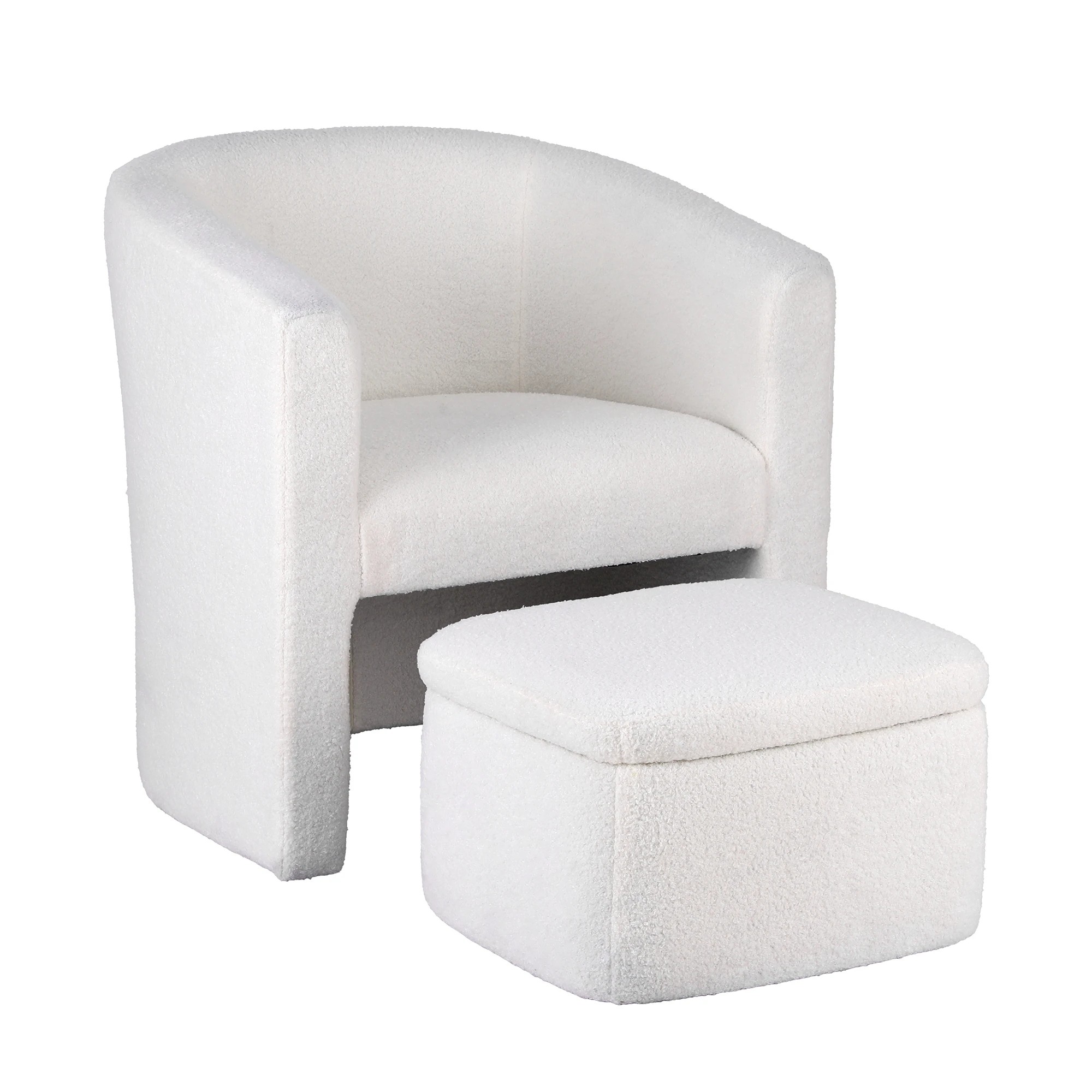 1 Artiss Armchair Accent Chair w/Ottoman Lounge Footrest Storage Boucle - White, 1 of 3