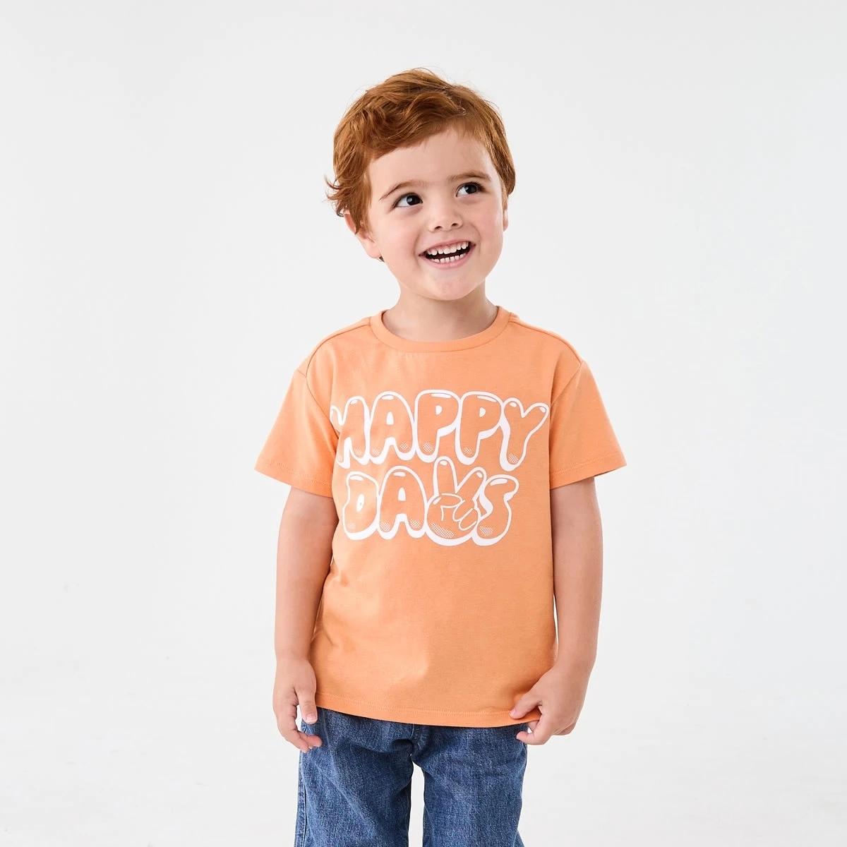 1 Chest Print T-shirt Org Happy, 1 of 8