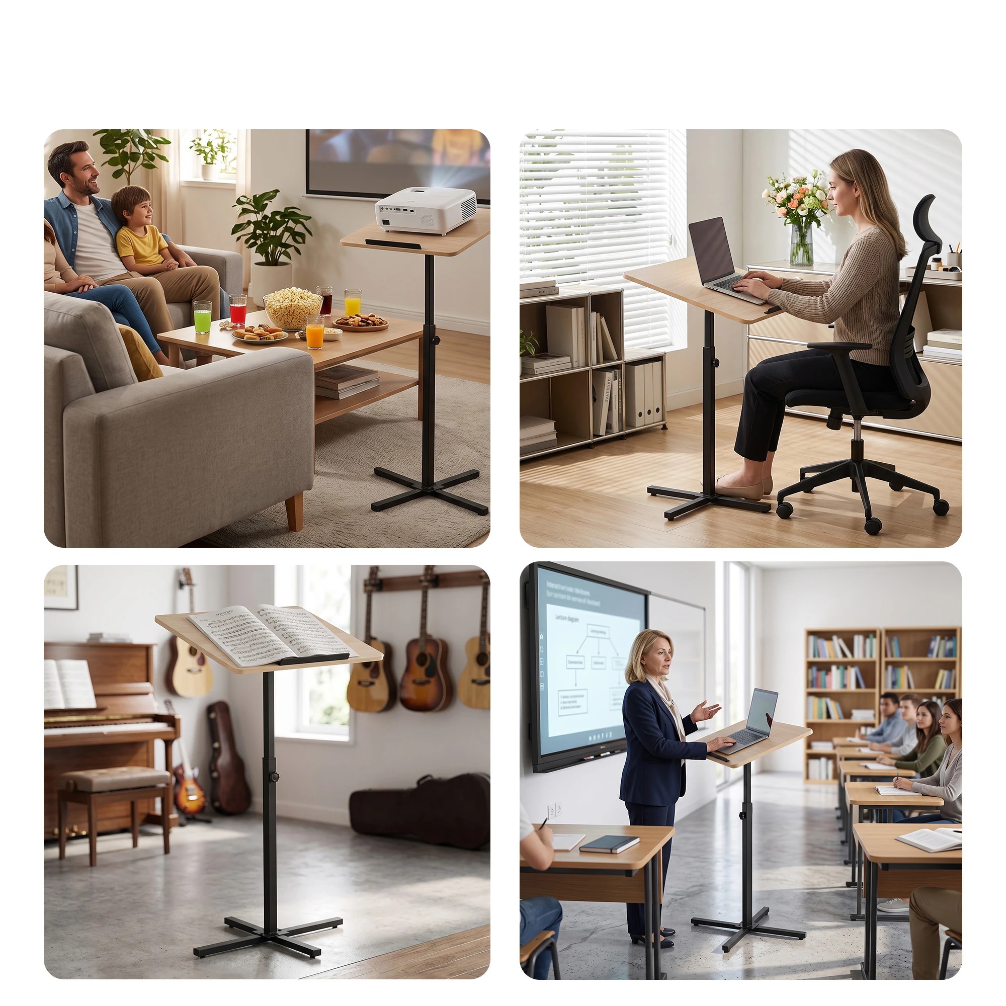 9 Artiss Floor Podium Stand 78-127CM Height Adjustable Portable Laptop Desk - Natural, 9 of 10