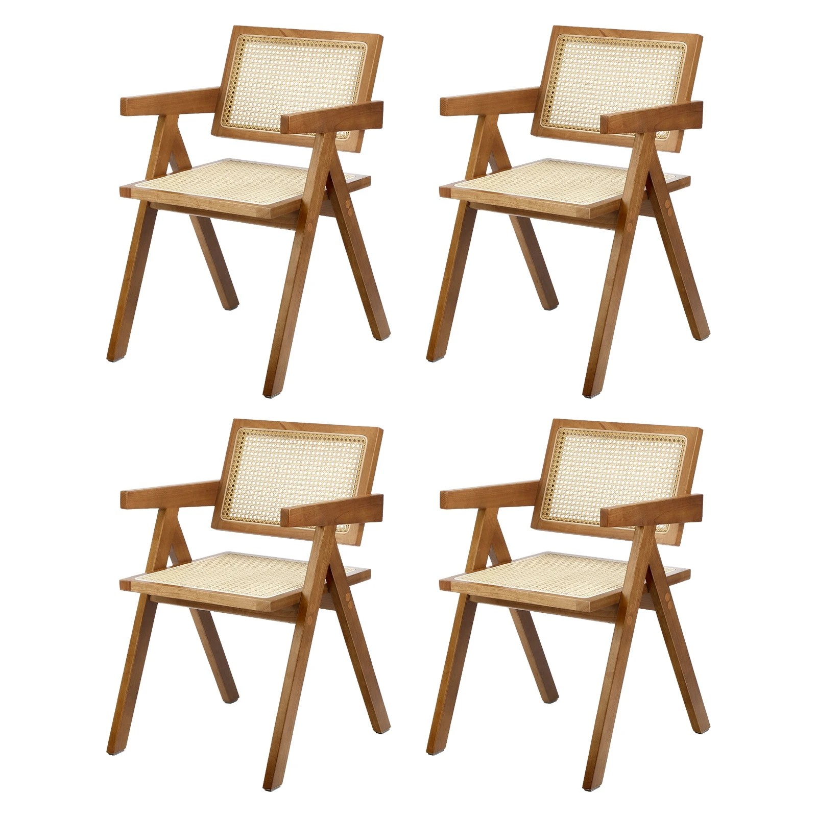 1 Oikiture 4x Dining Chairs Rattan Chair Wooden Accent Chair - Natural, 1 of 9