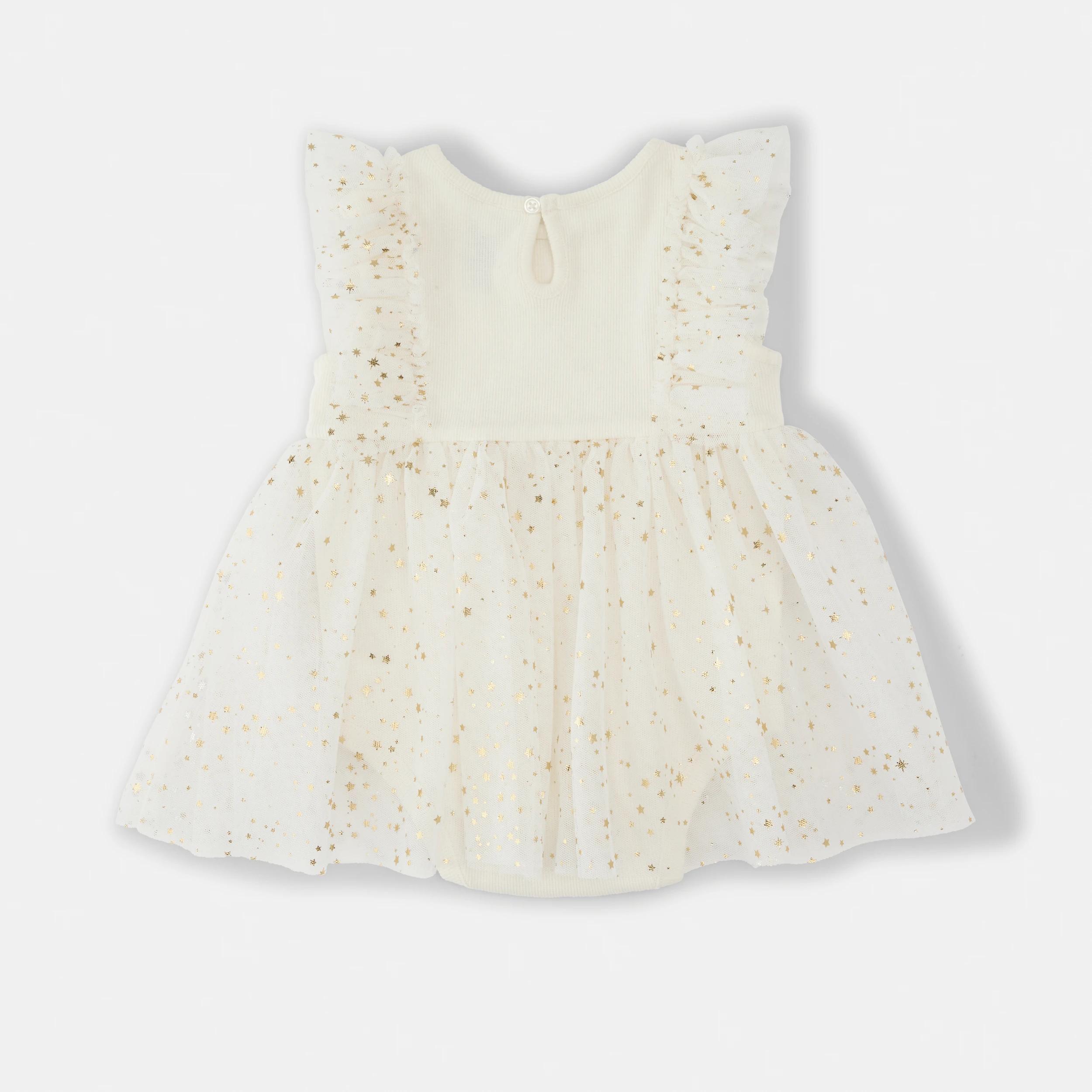 2 Christmas Tutu Bodysuit Dress XMAS WHITE GOLD STARS, 2 of 3