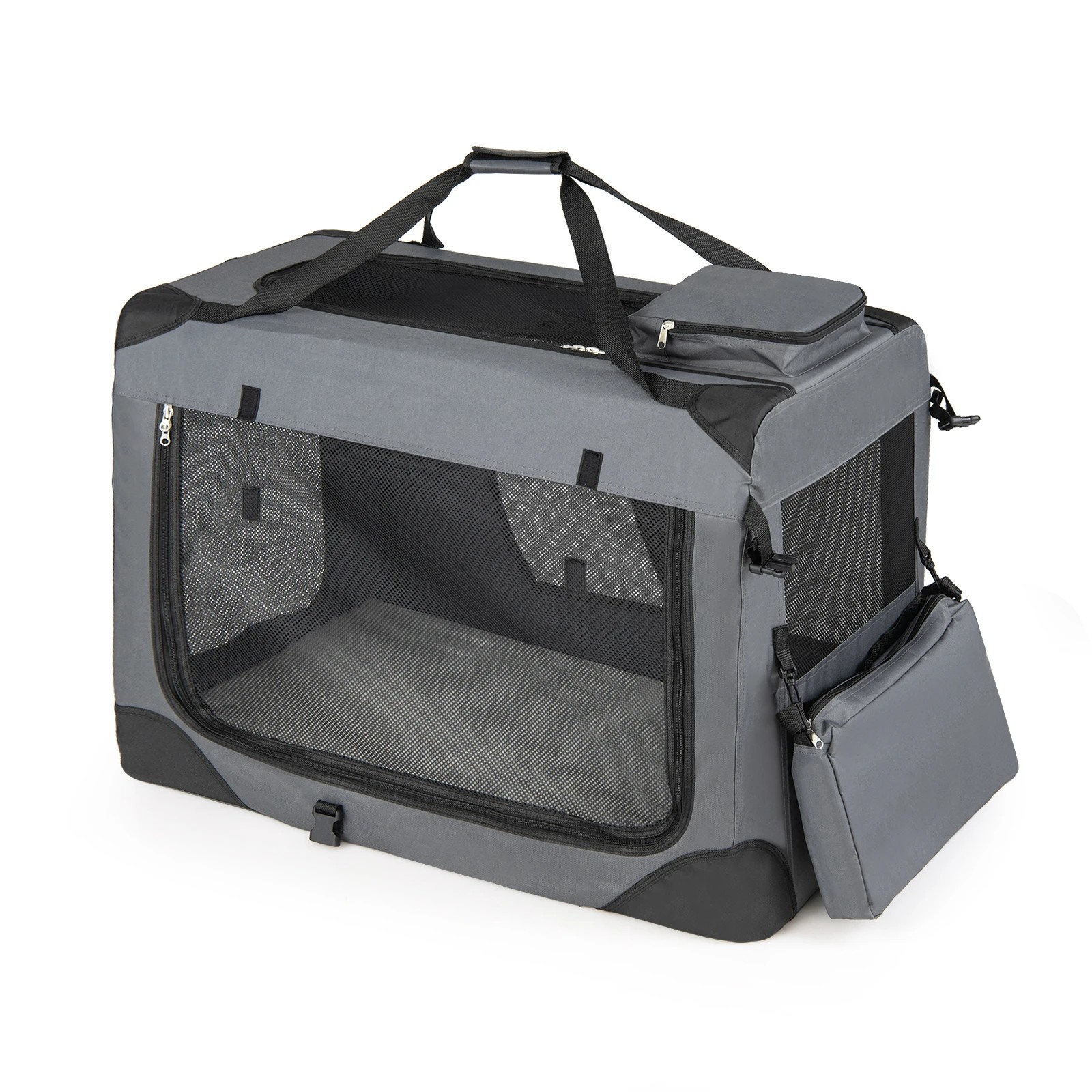 1 Costway 23kg Folding Pet Carrier 600D Portable Travel Kennel Bag w/Removable Mat 84cm - Grey, 1 of 5