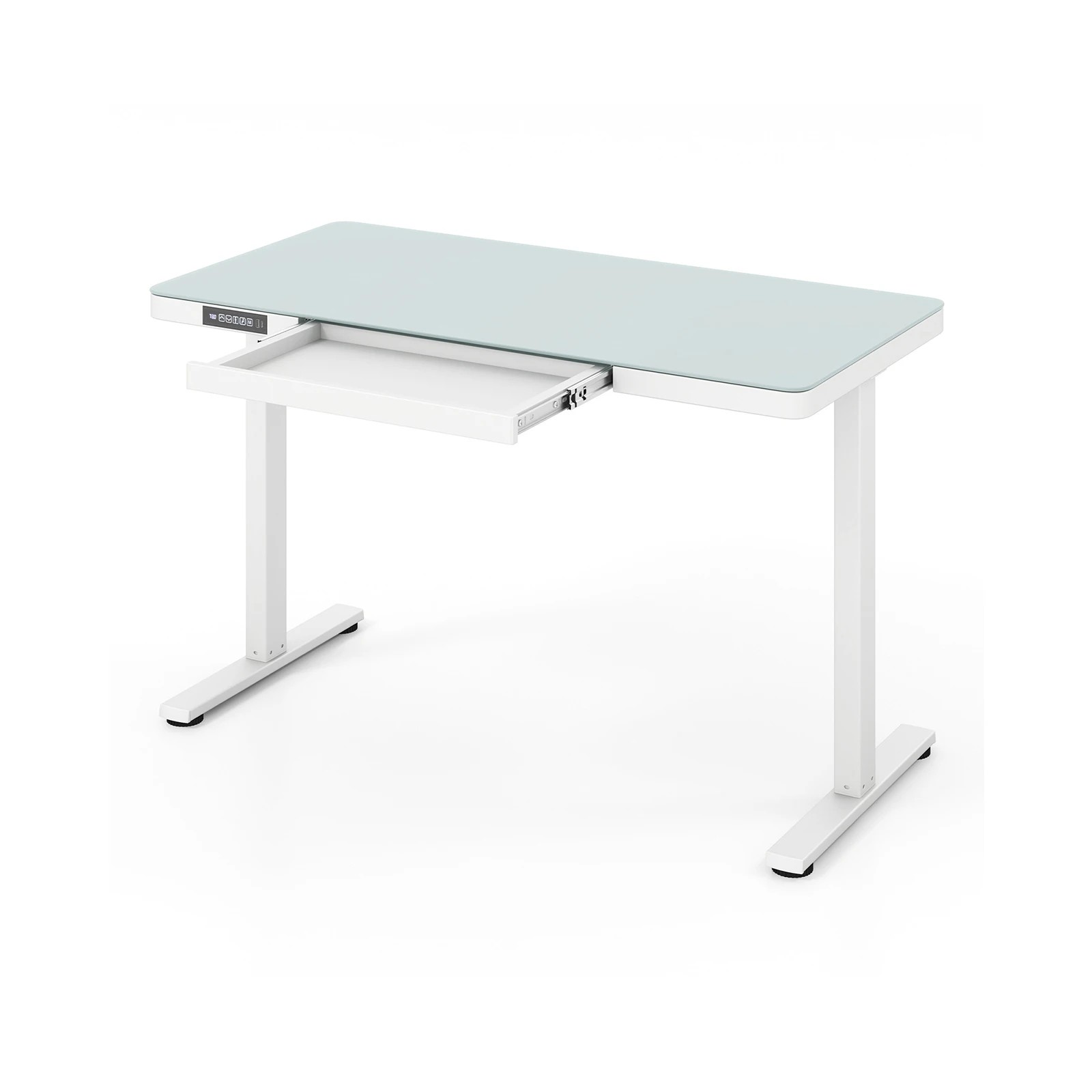 1 Costway 120cm Electrical Standing Desk Tempered Glass Tabletop Home Office - White, 1 of 2