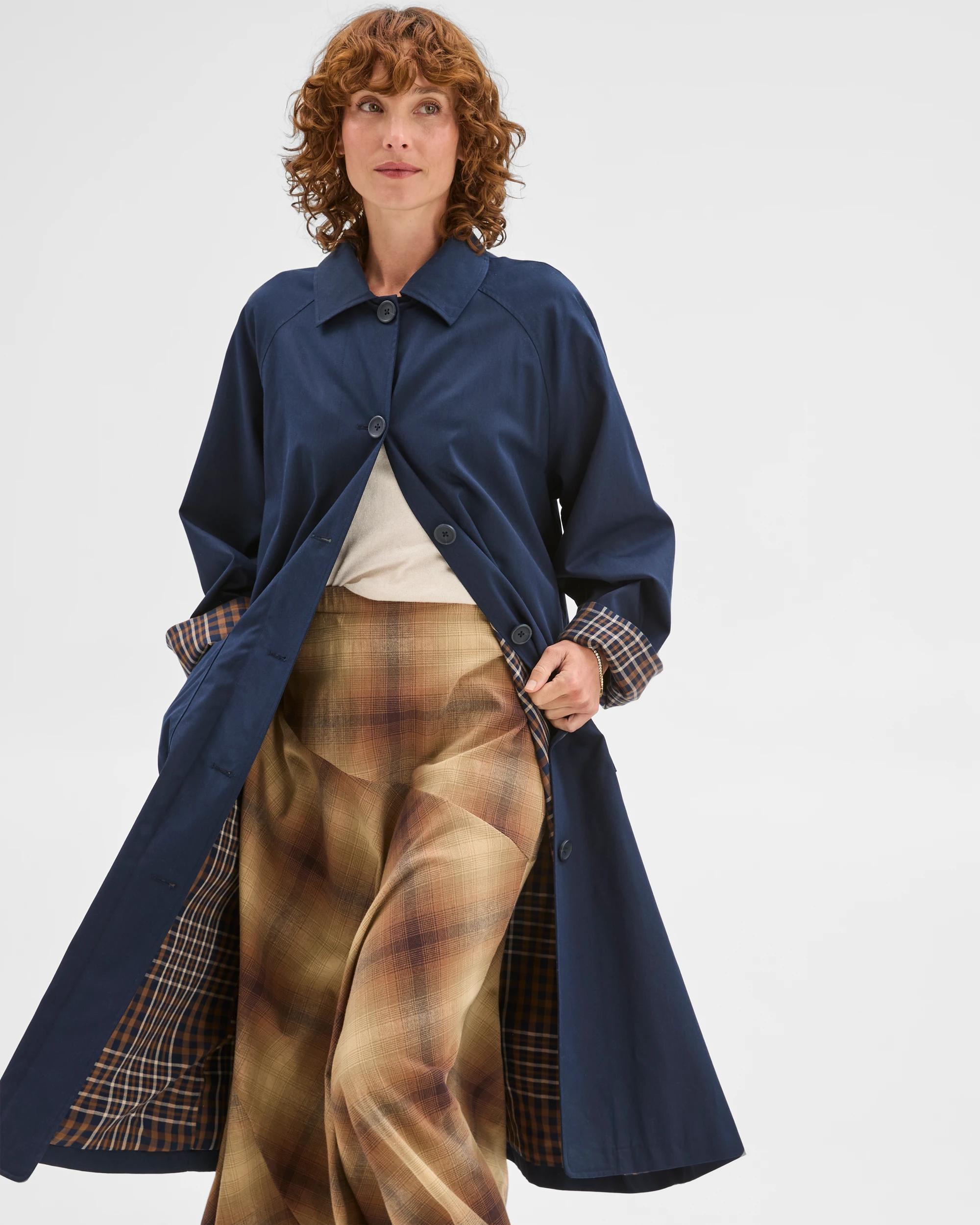 5 Target Woman Long Sleeve Check Detail Mac Coat NAVY, 5 of 9