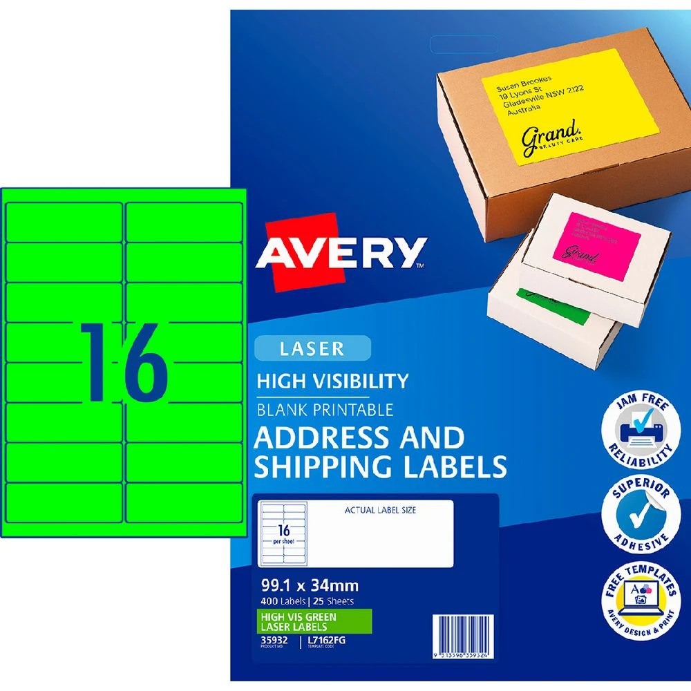 1 Avery 16UP Laser Signalling Labels Fluoro Green 25 Sheets, 1 of 4