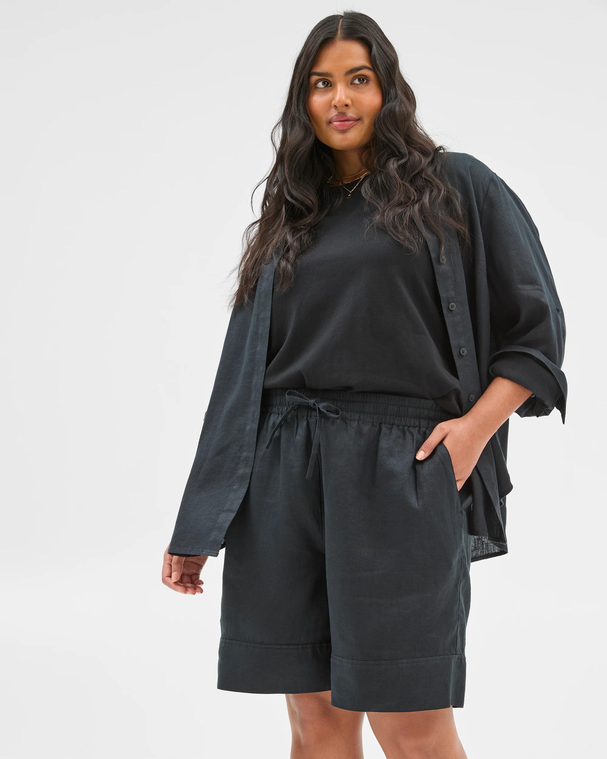 3 Target Plus Size European Linen Shorts BLACK, 3 of 7