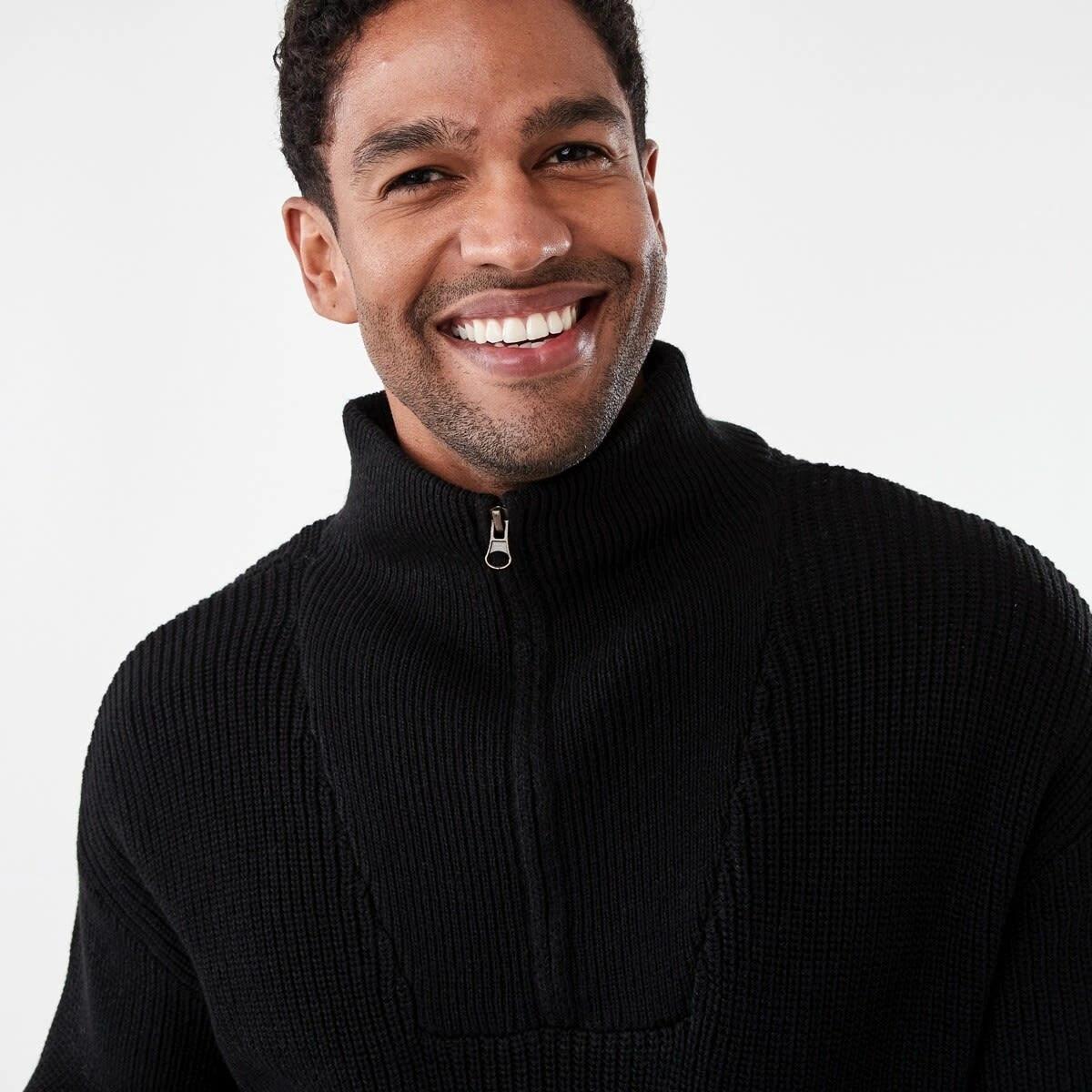 4 1/4 Zip Knit Jumper Black, 4 of 5