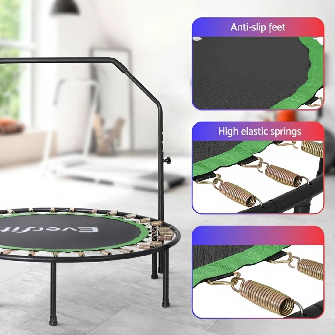 6 Everfit 48inch Round Fitness Trampoline Rebounder Adjustable Handrail - Multi, 6 of 7