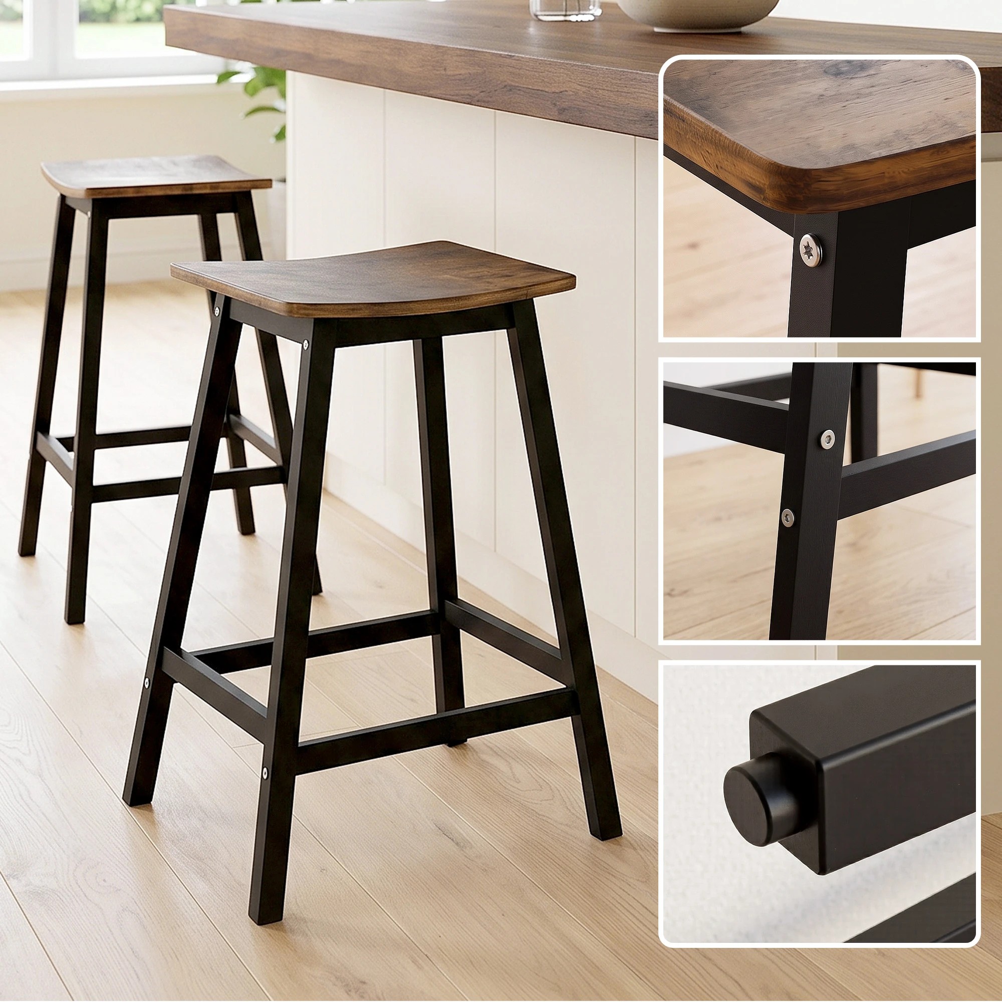 7 Artiss Bar Stools Set of 2 Kitchen Counter Stools Wooden Industrial Rustic - Brown, 7 of 7