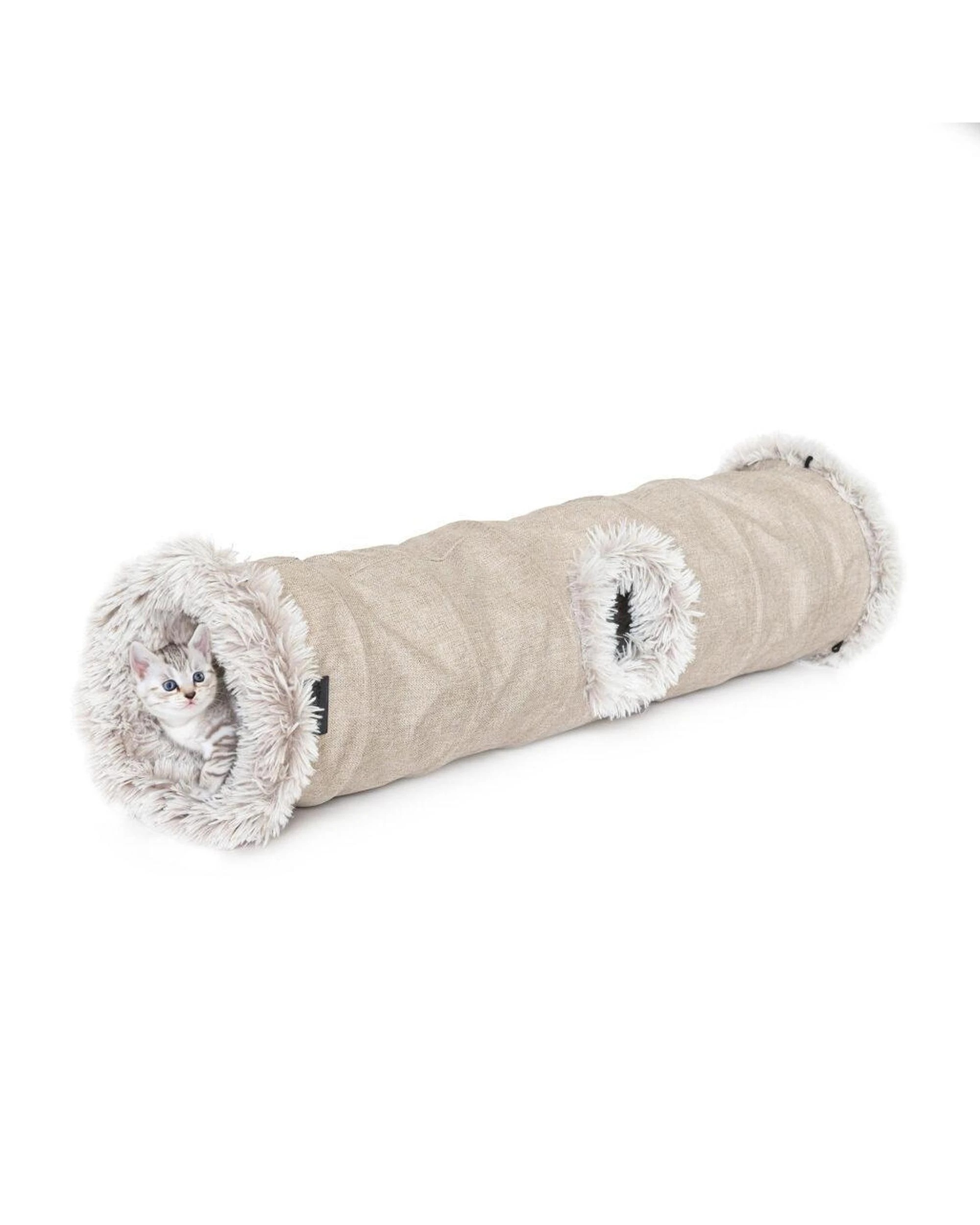 1 Superior Pet Collapsible Cat Tunnel with Crinkly Inner Lining Aspen Faux Fur - White, 1 of 6