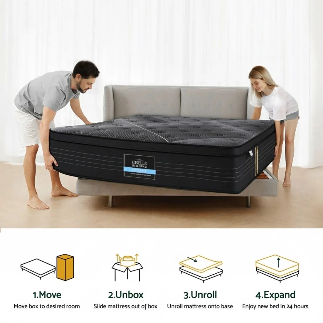 6 35cm Giselle Mattress Double Bed Bamboo Pocket Firm Foam - Black, 6 of 7