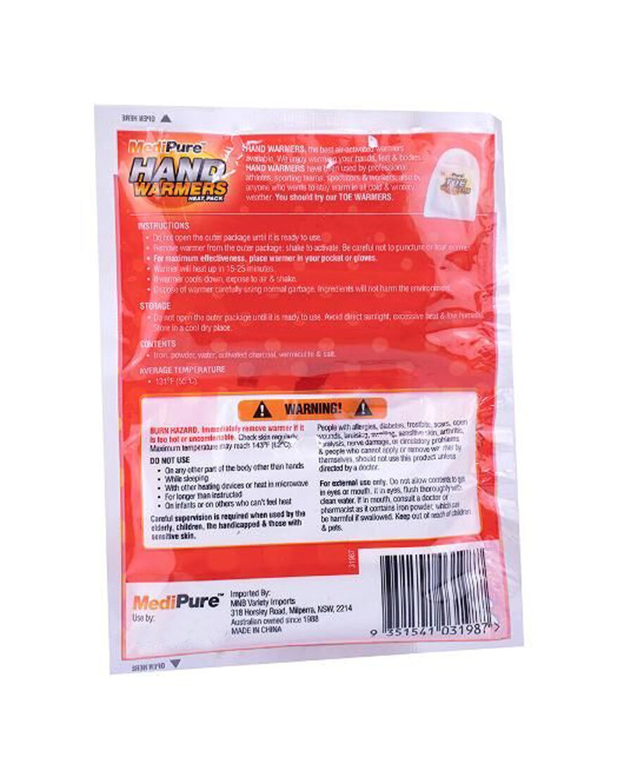 4 Medipure 12x 2pc Hand Warmers Heat Pack Up To 10 Hours Air Activated Odourless - Multi, 4 of 6