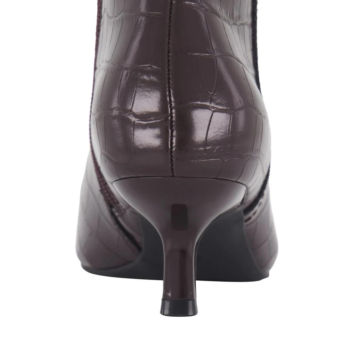 3 Kitten Heel Ankle Boots Croc Brown, 3 of 4