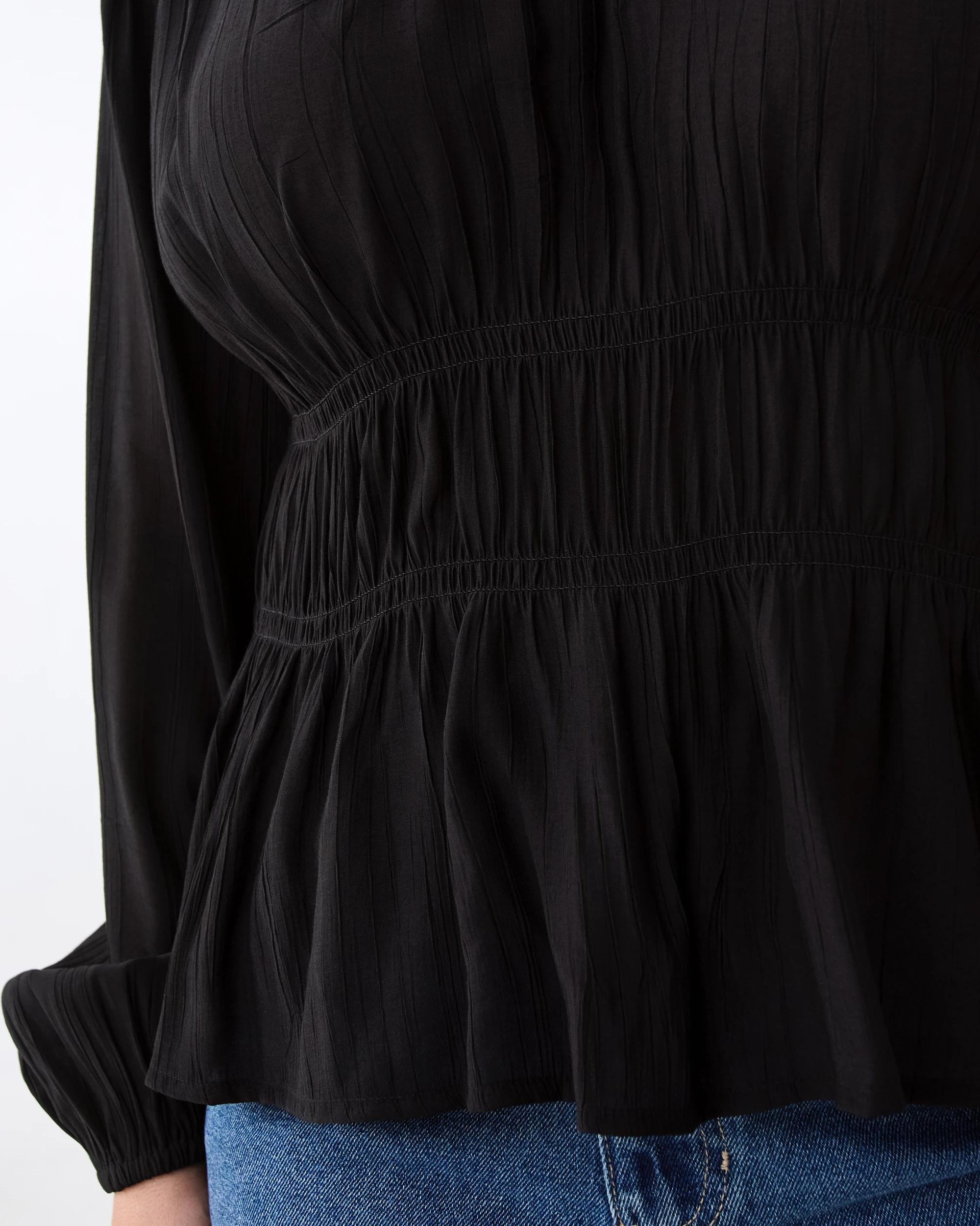 6 Long Sleeve Shirred Detail Top Black, 6 of 8