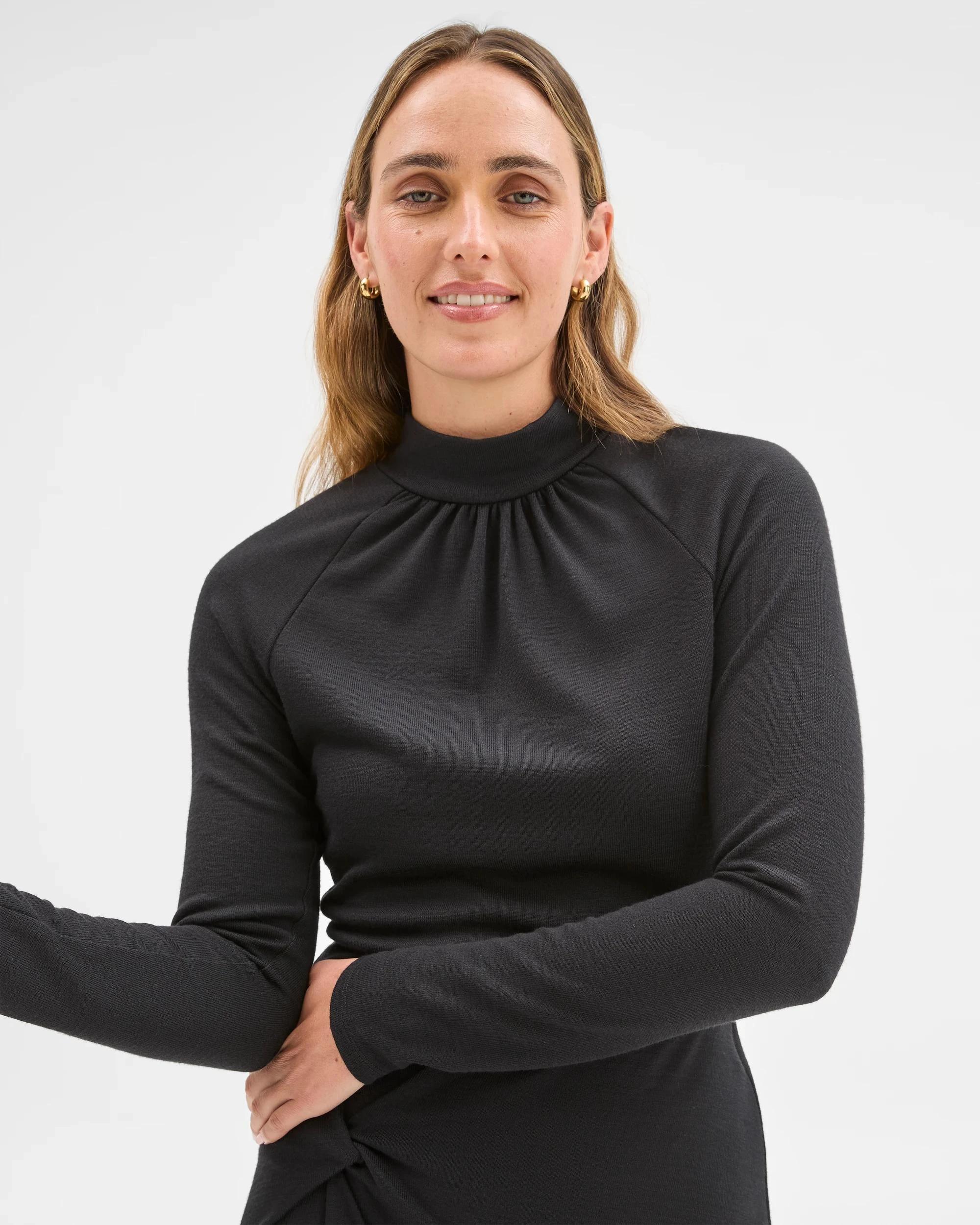 5 Preview Long Sleeve High Neck Drape Top BLACK, 5 of 7