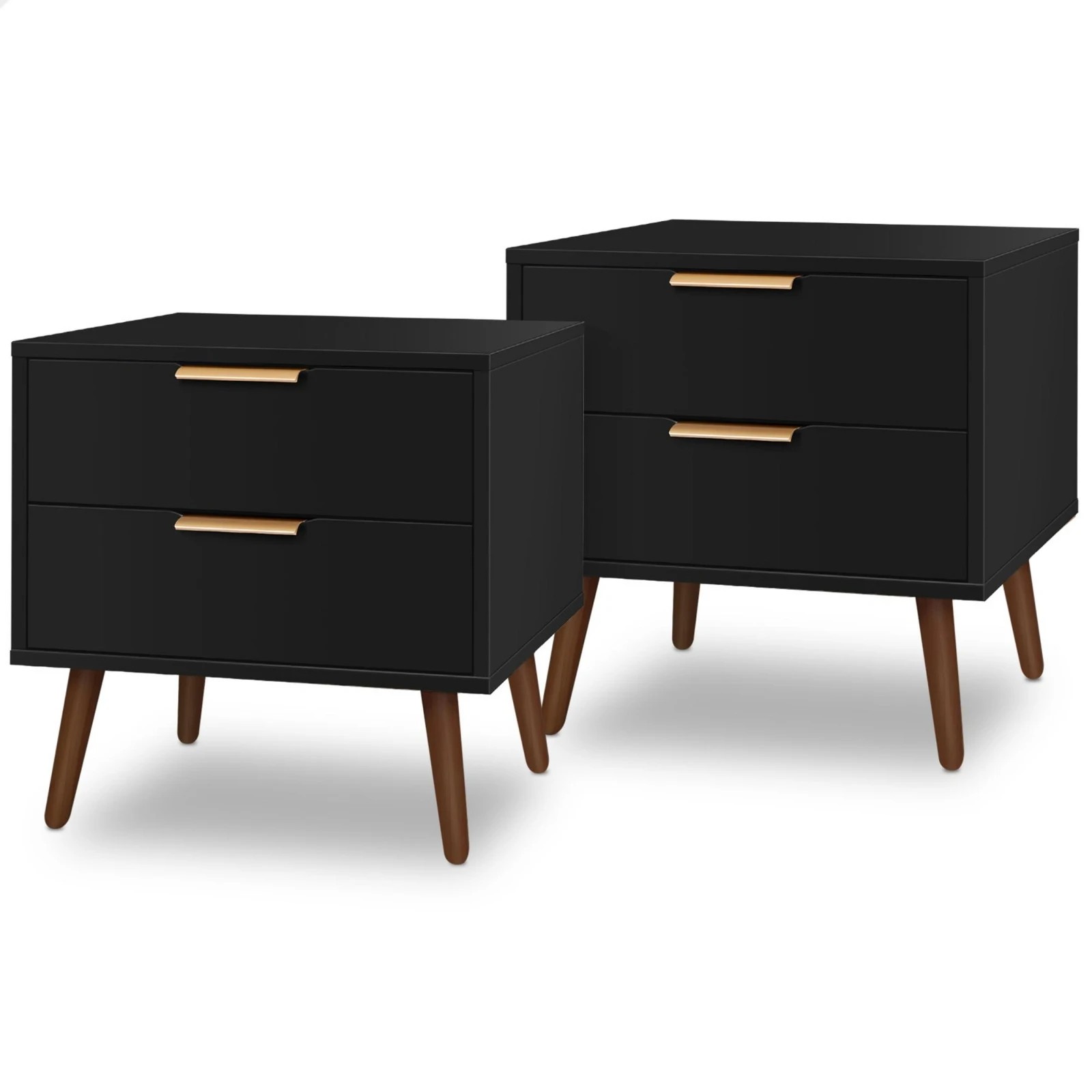 1 Alfordson 2x Bedside Table Nightstand Side Storage Cabinet Scandinavian - Black, 1 of 5