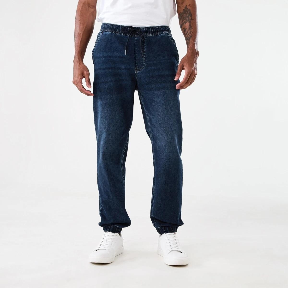 Enzo Nieuwe Heren Geboeide Denim Joggers Jeans Zwart Mode
