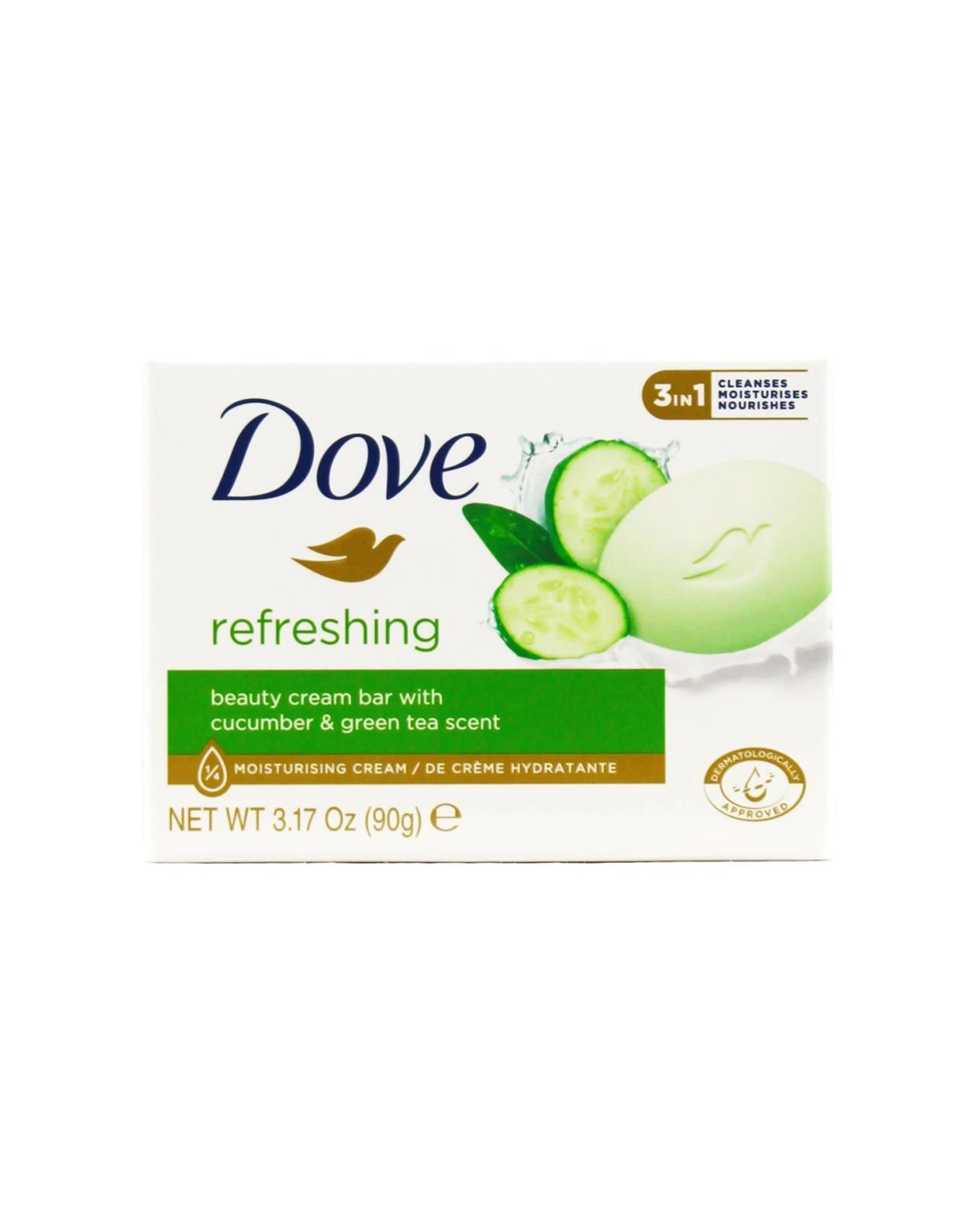 1 Dove Soap Beauty Bar Cucumber And Tea Scent Refreshing Moisturiser For Skin Care 90g - Plain, 1 of 2