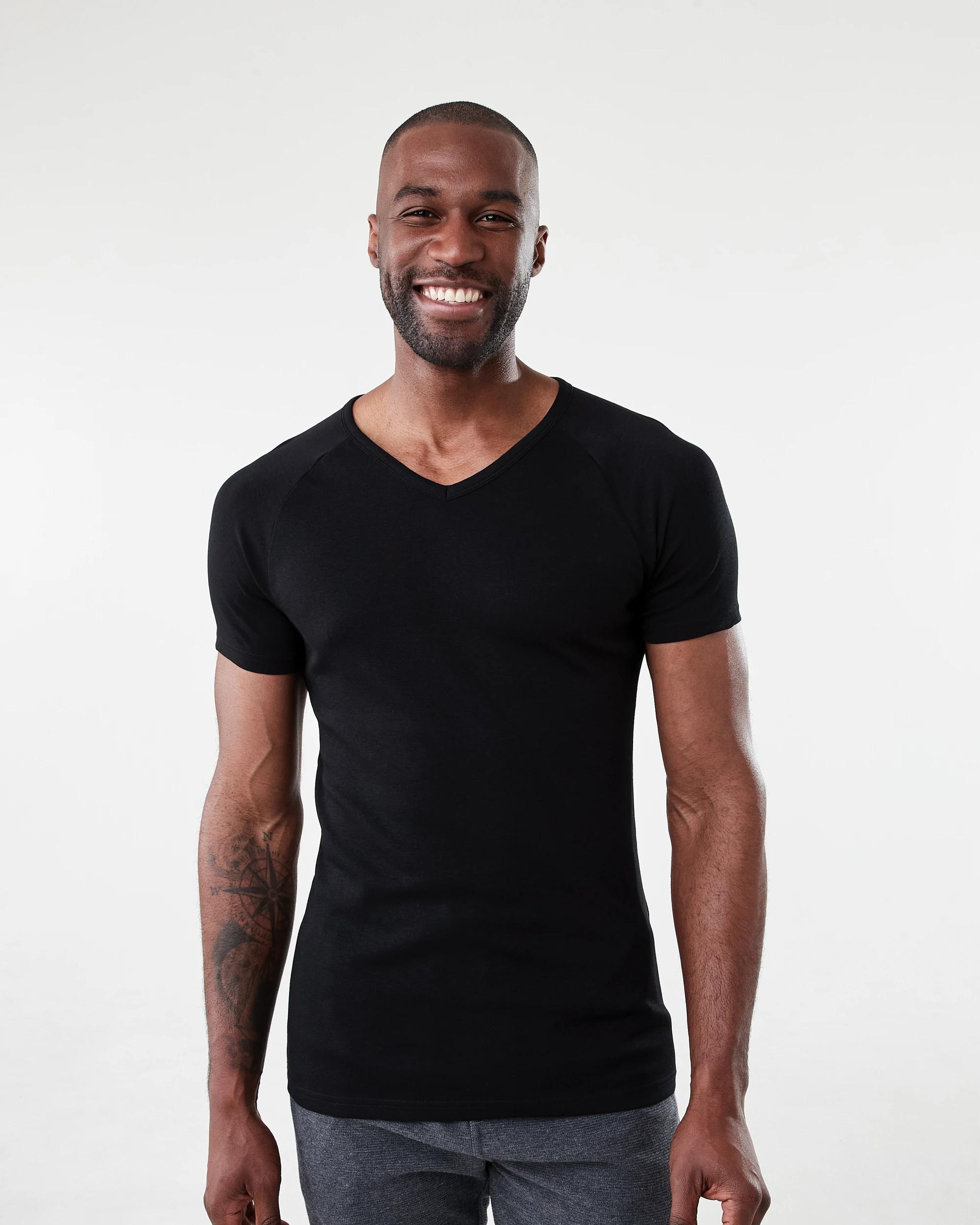 1 2 Pack Raglan Sleeve V-Neck Tee Black, 1 of 5