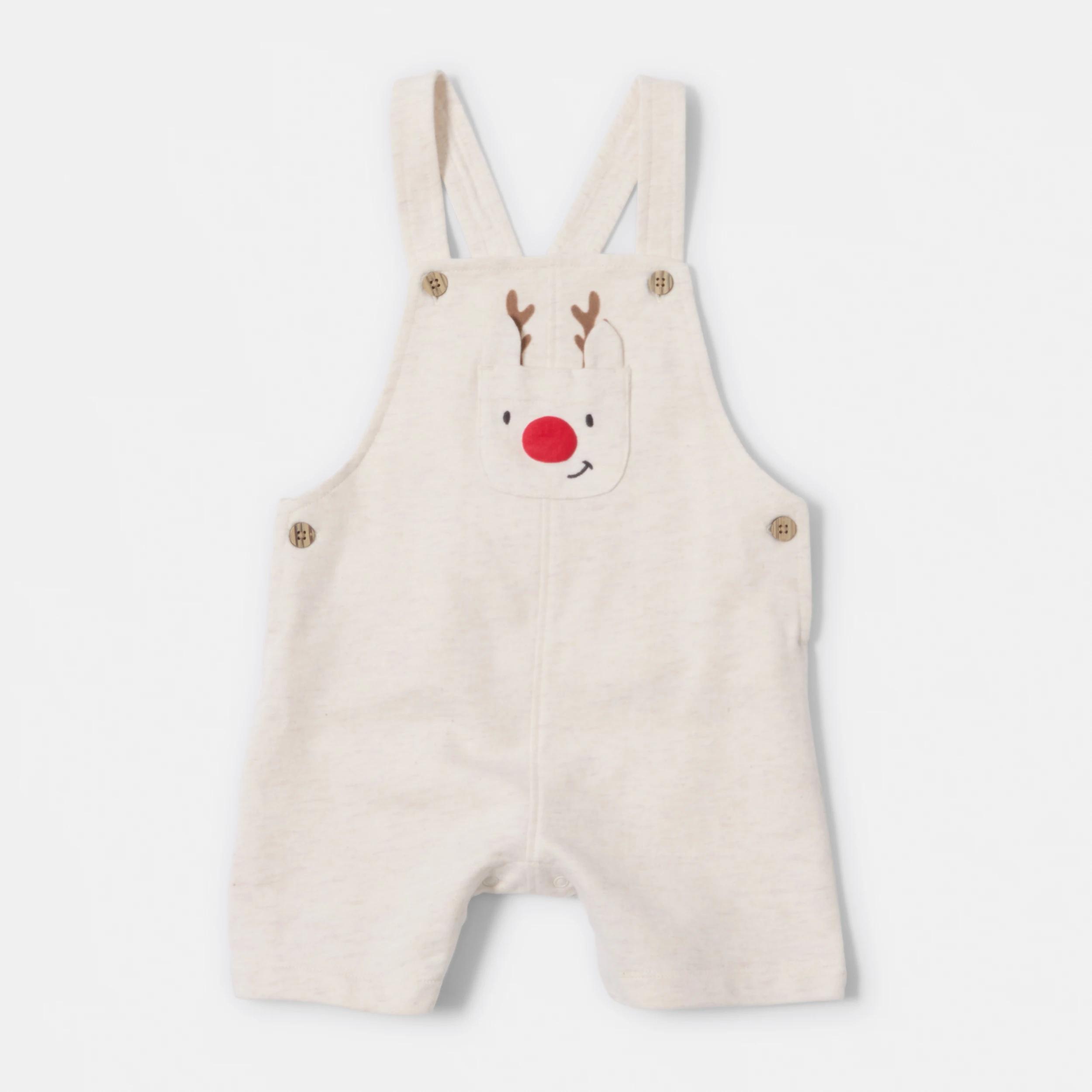 3 Christmas Novelty Dungaree Set BEIGE REINDEER, 3 of 6