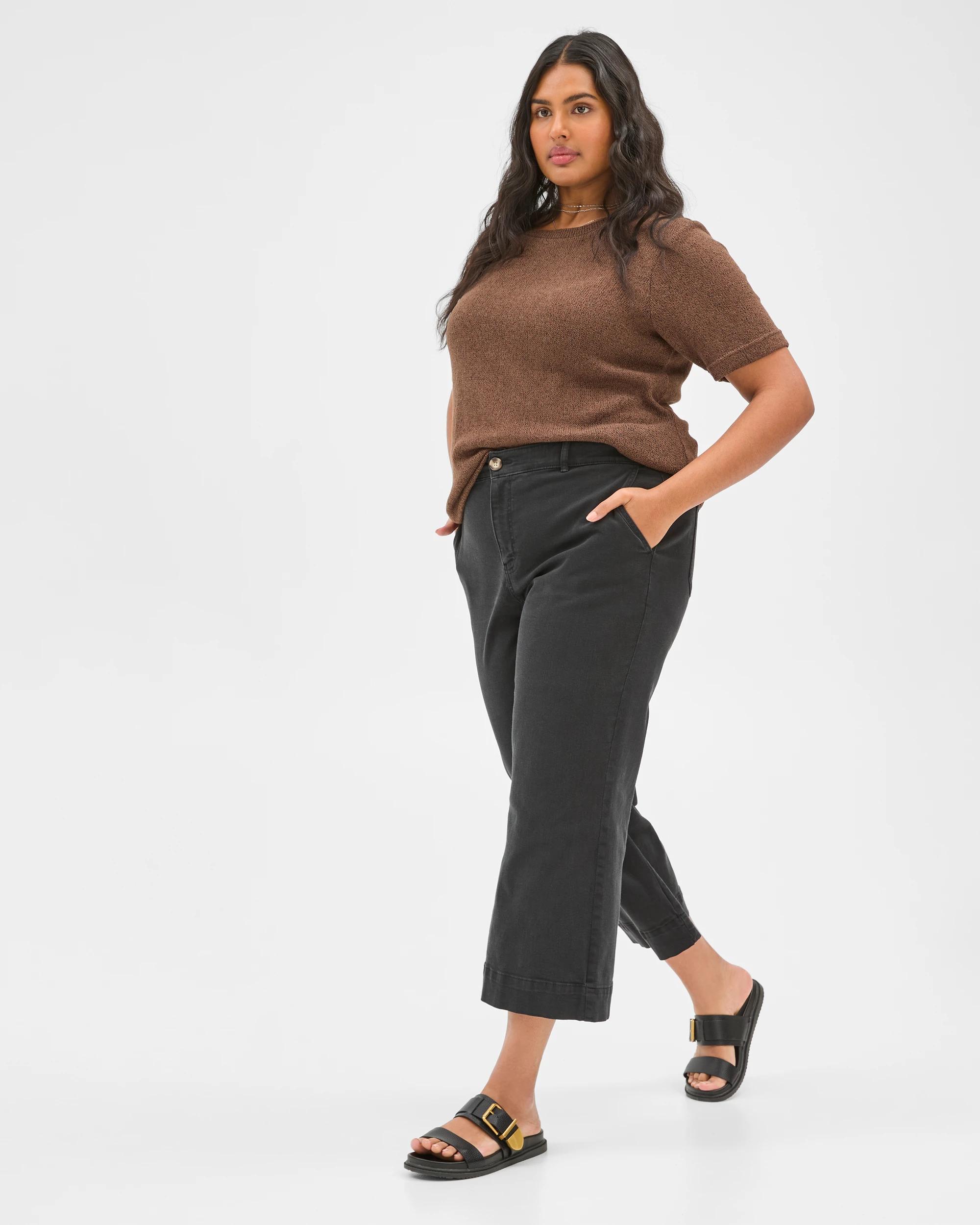 1 Target Plus Size Twill Stretch Wide Leg Pants BLACK, 1 of 6