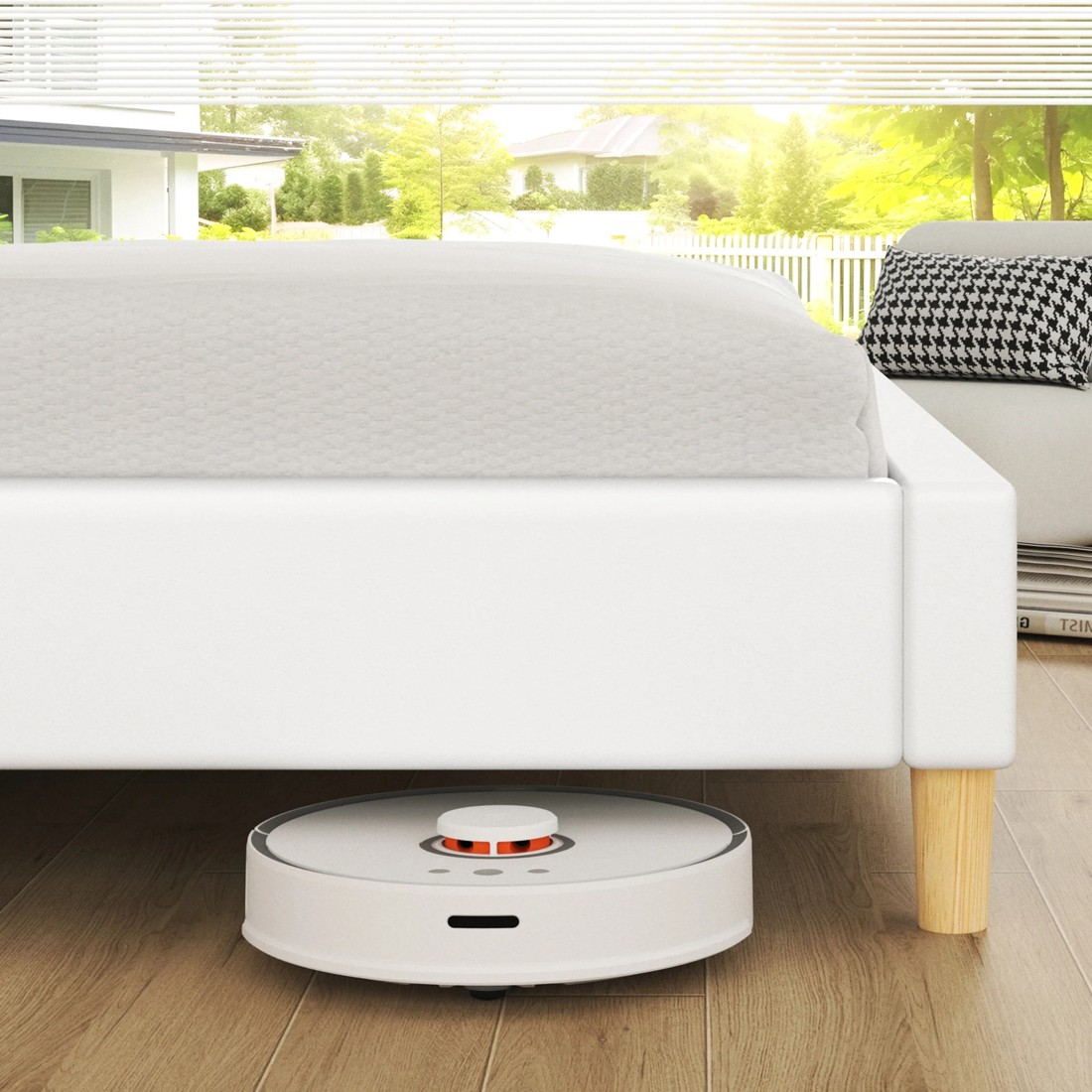 8 Alfordson Bed Frame Double Size Upholstered Platform Base Leather Tania - White, 8 of 10