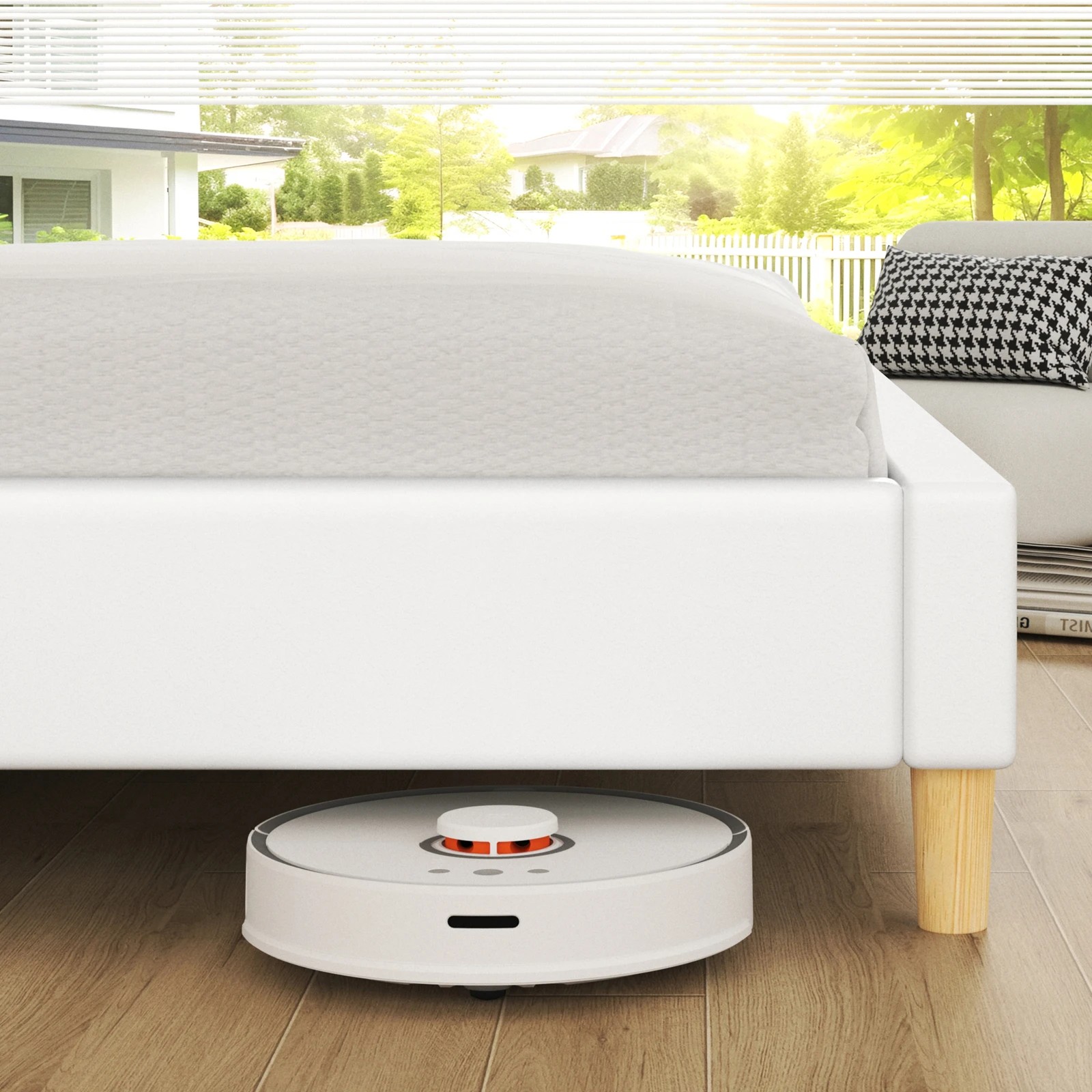 8 Alfordson Bed Frame Double Size Upholstered Platform Base Leather Tania - White, 8 of 10