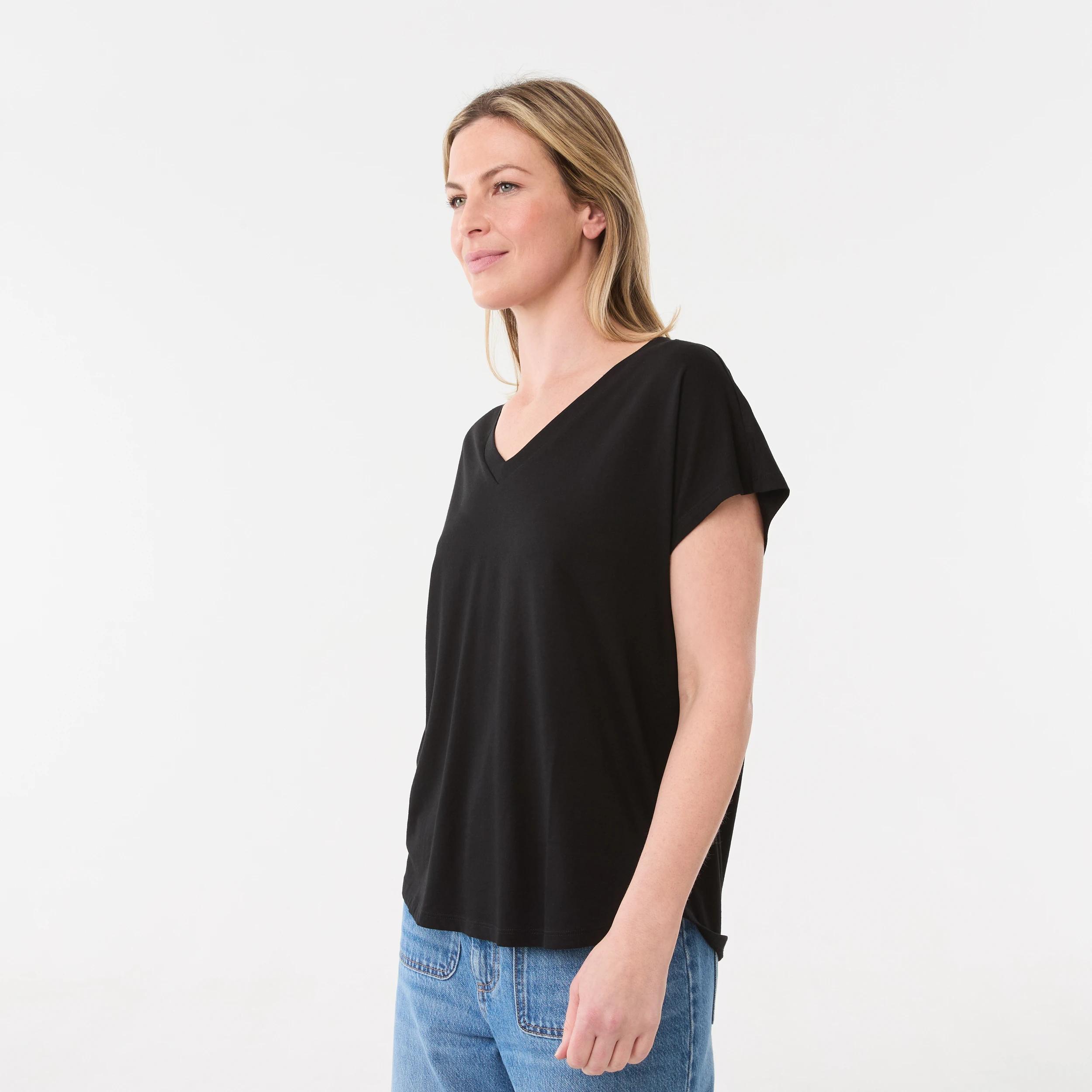 2 Short Extended Sleeve V-Neck T-shirt BLACK, 2 of 5